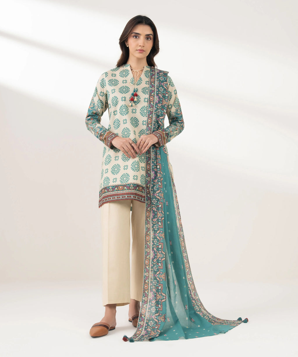 3 Piece - Embroidered Cotton Suit