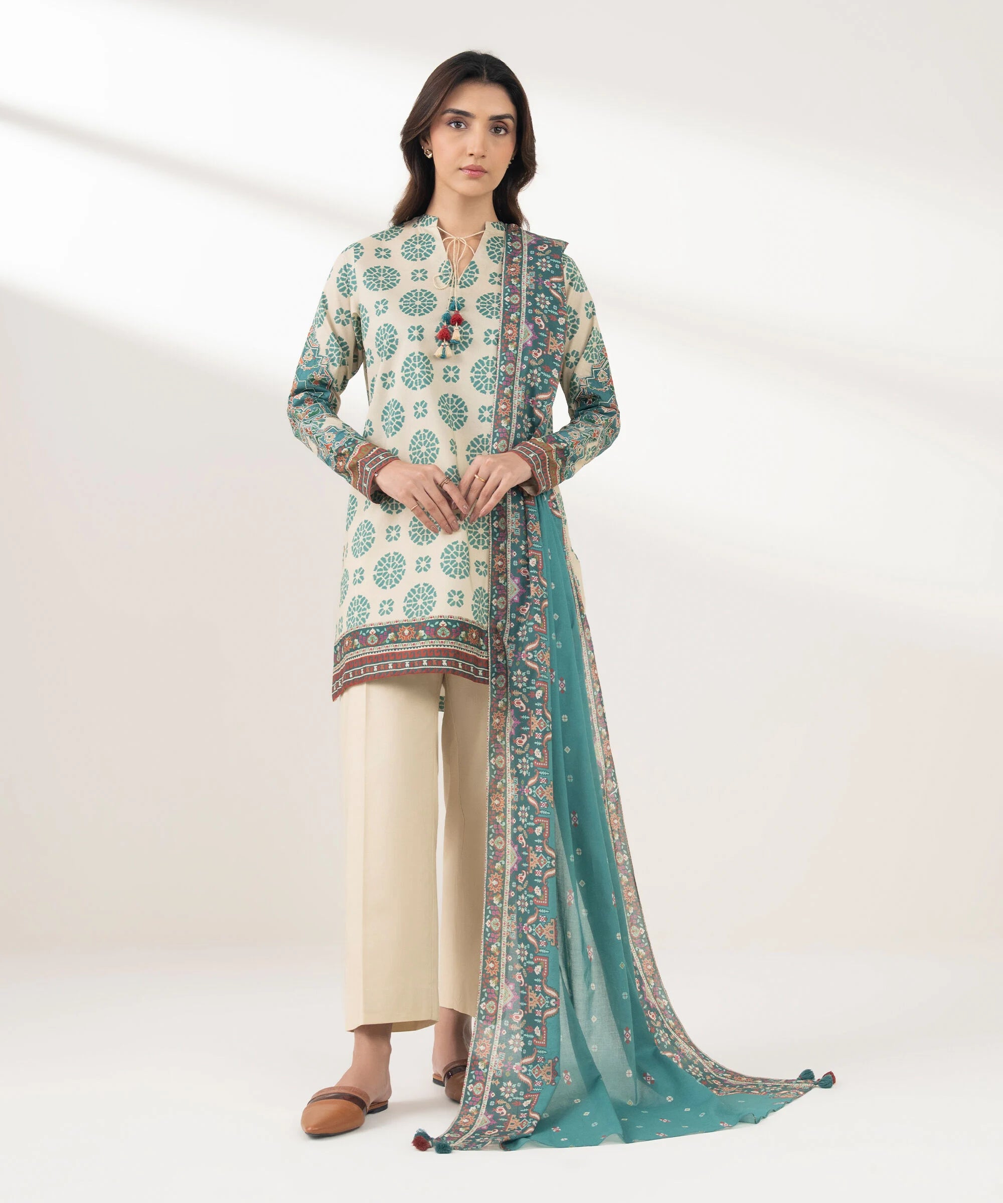 3 Piece - Embroidered Cotton Suit