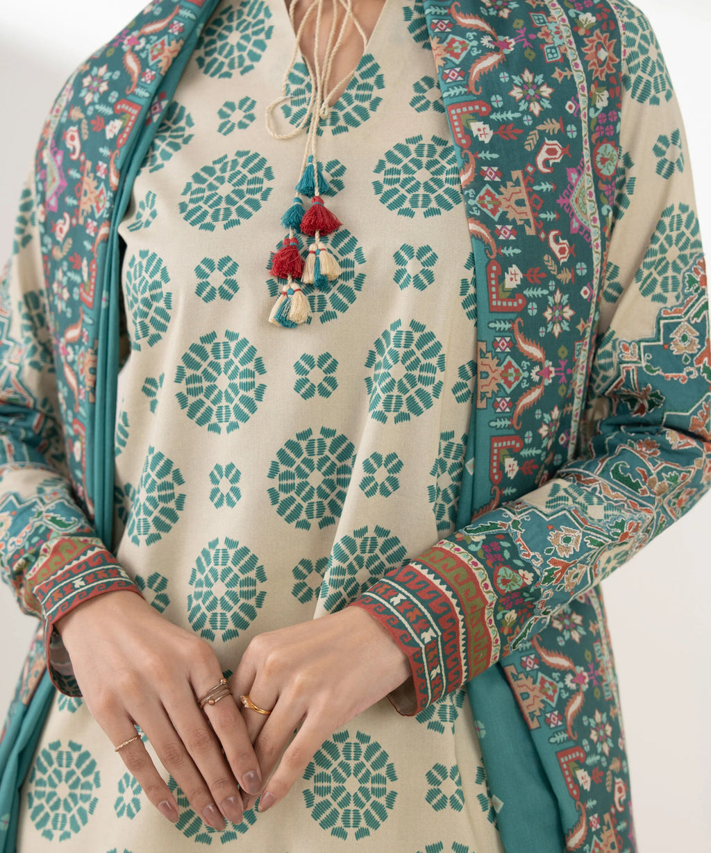 3 Piece - Embroidered Cotton Suit