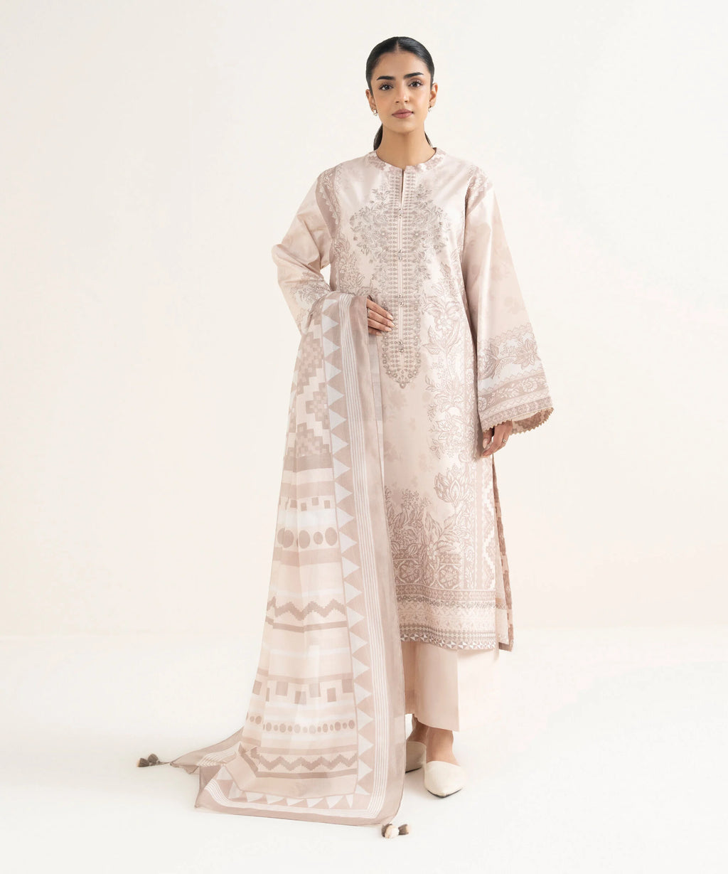 3 Piece - Embroidered Cotton Suit