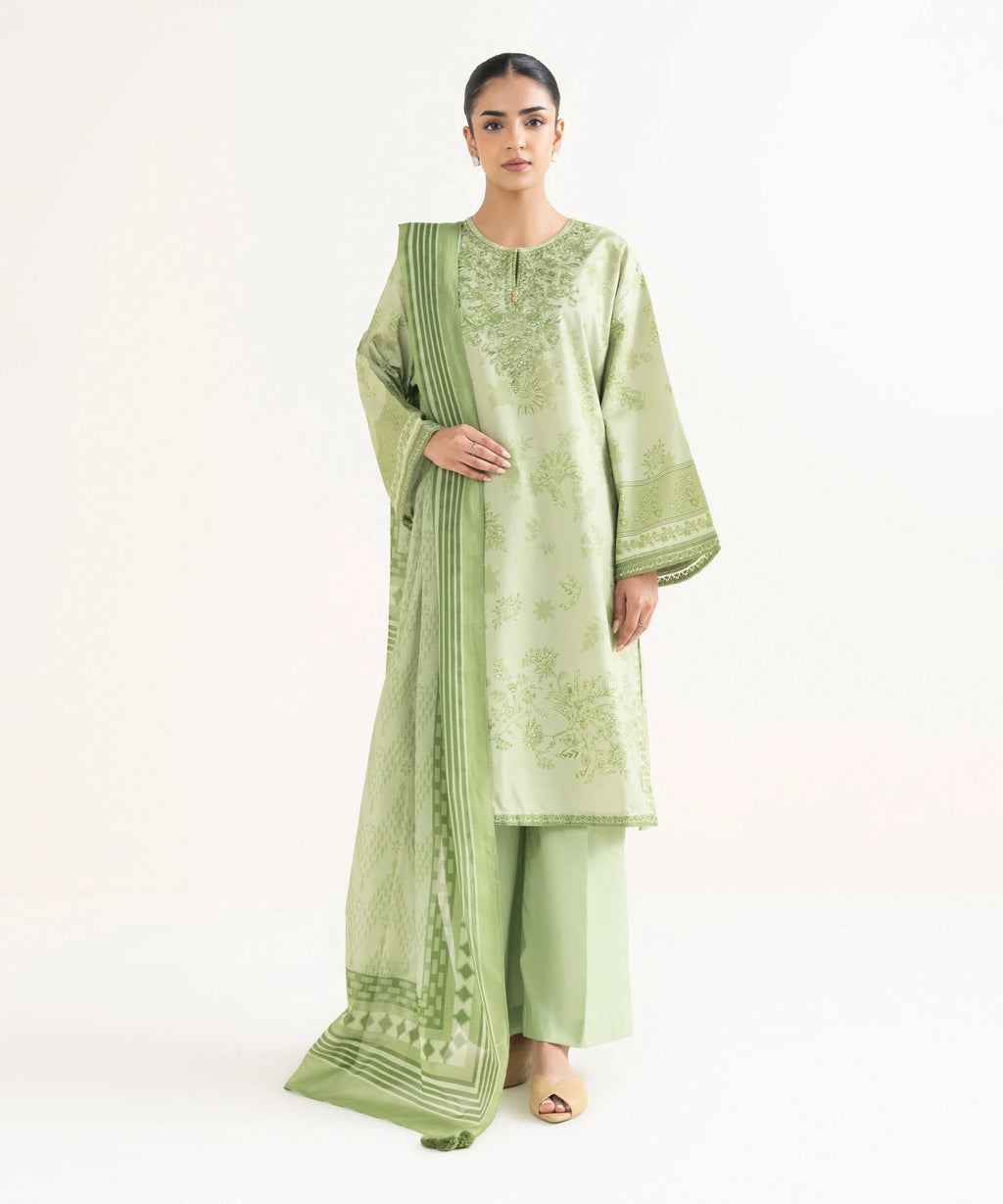 3 Piece - Embroidered Cotton Suit