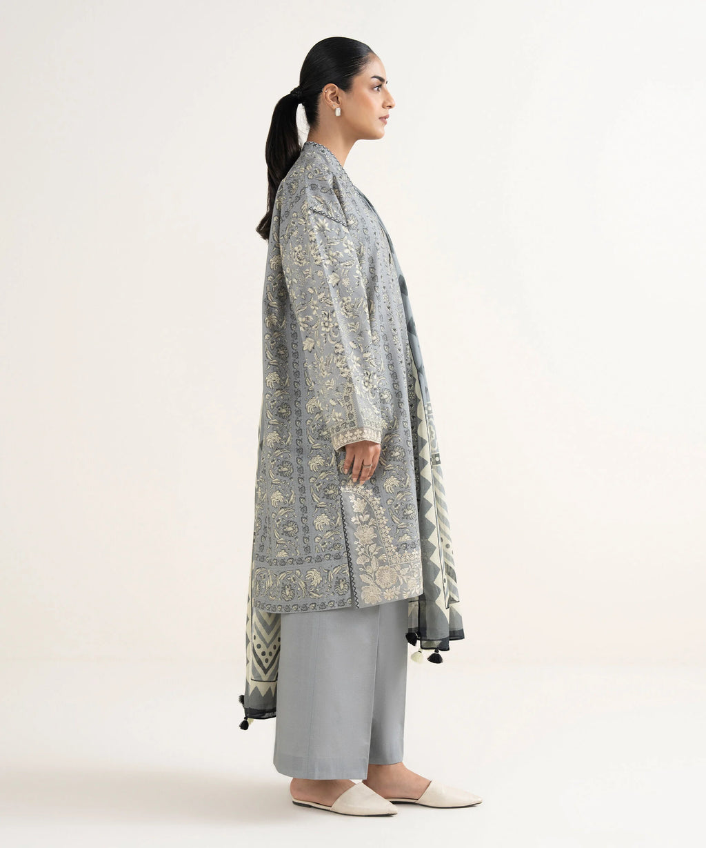 3 Piece - Embroidered Cotton Suit