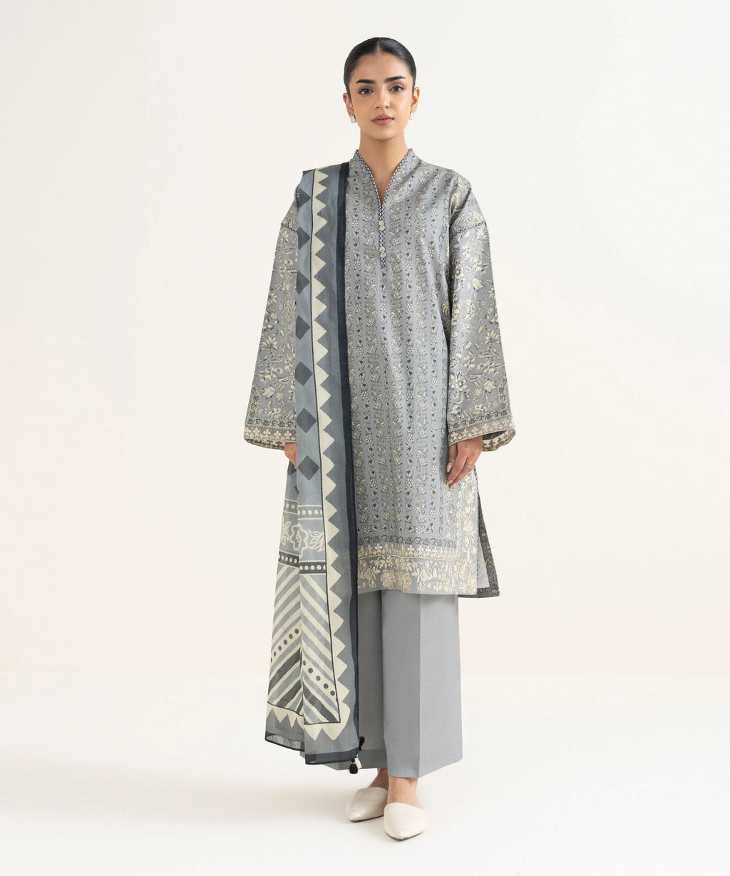 3 Piece - Embroidered Cotton Suit