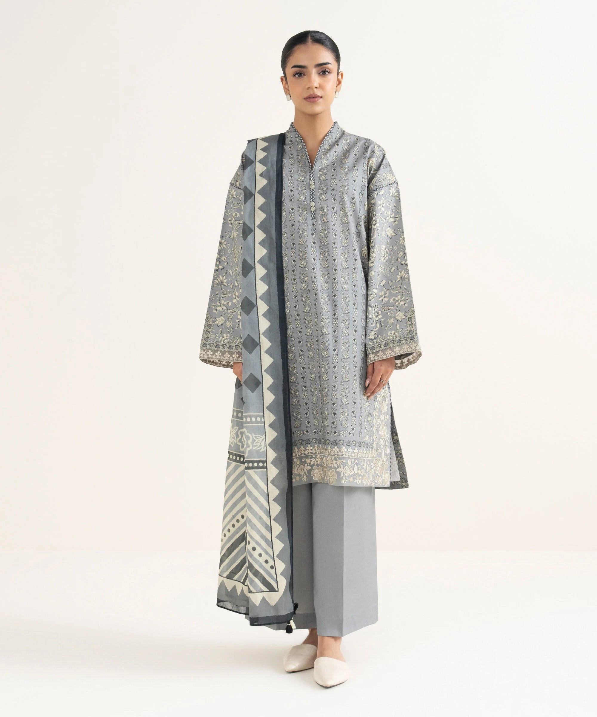 3 Piece - Embroidered Cotton Suit