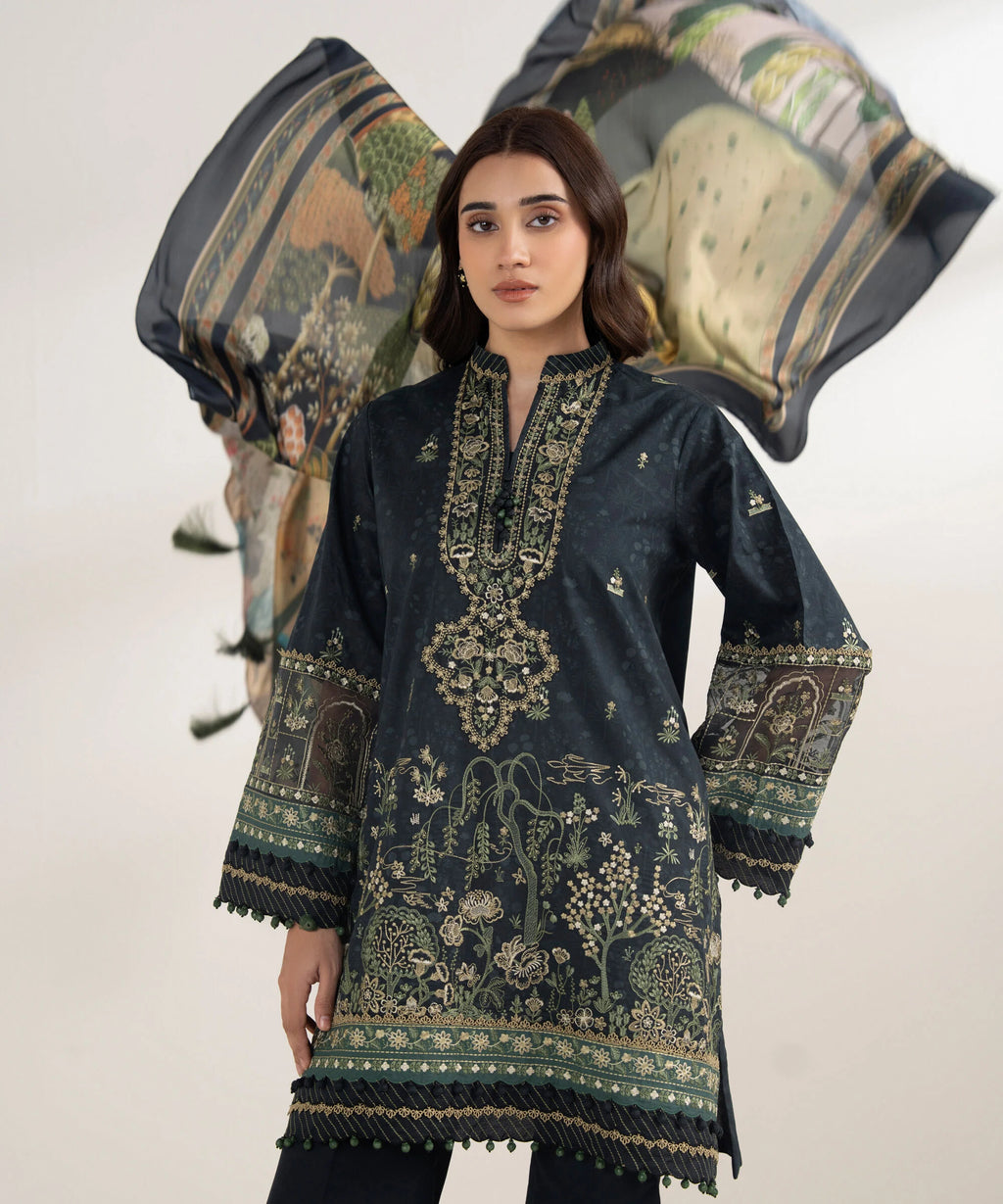 3 Piece - Embroidered Cotton Suit