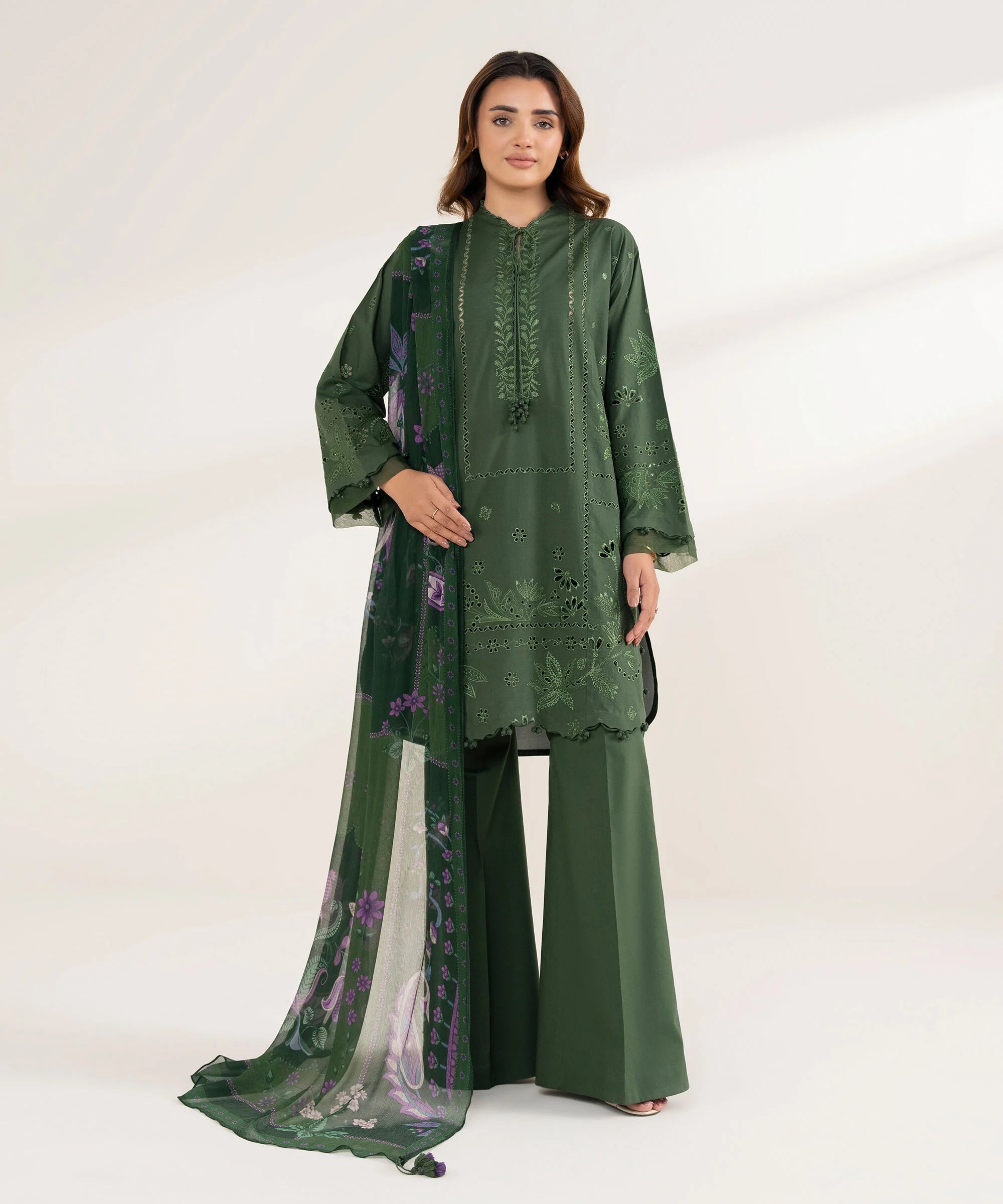 3 Piece - Embroidered Cotton Suit