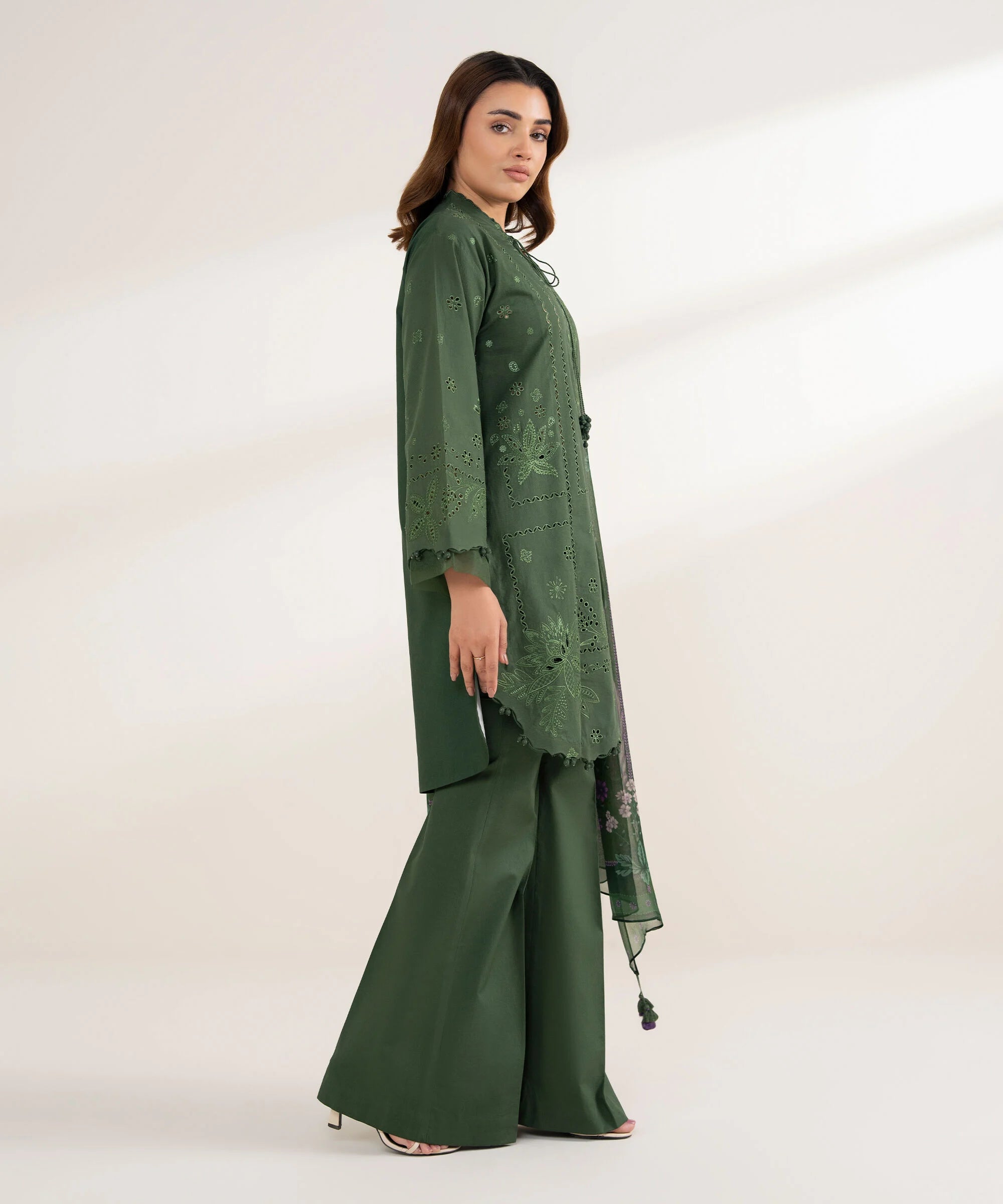 3 Piece - Embroidered Cotton Suit