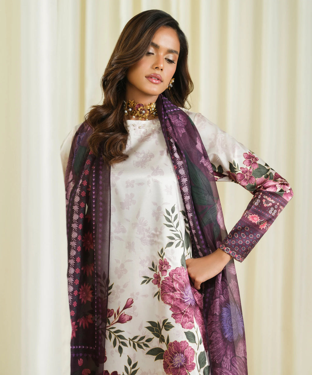 3 Piece - Printed Satin Suit