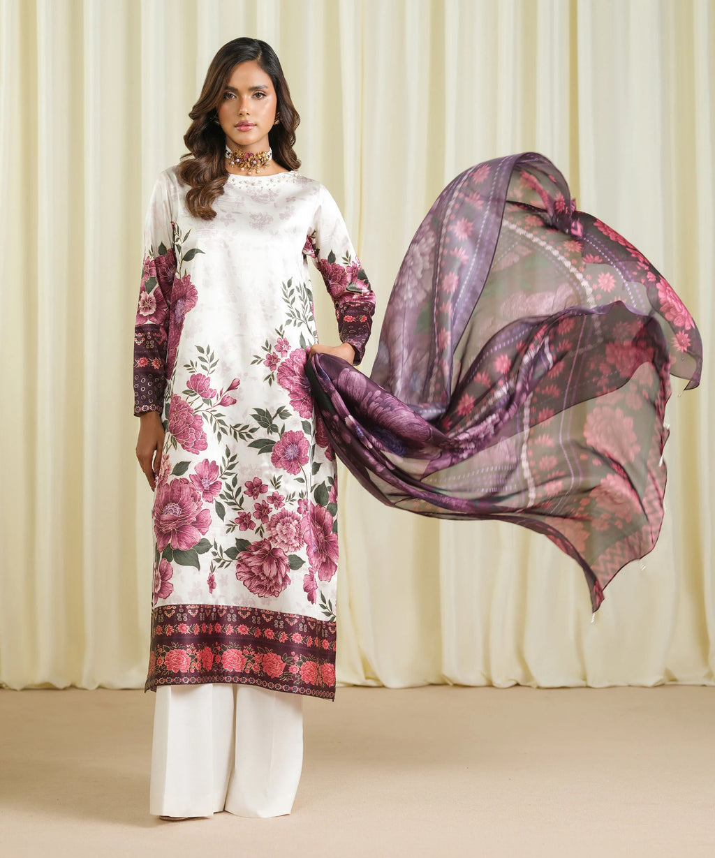 3 Piece - Printed Satin Suit