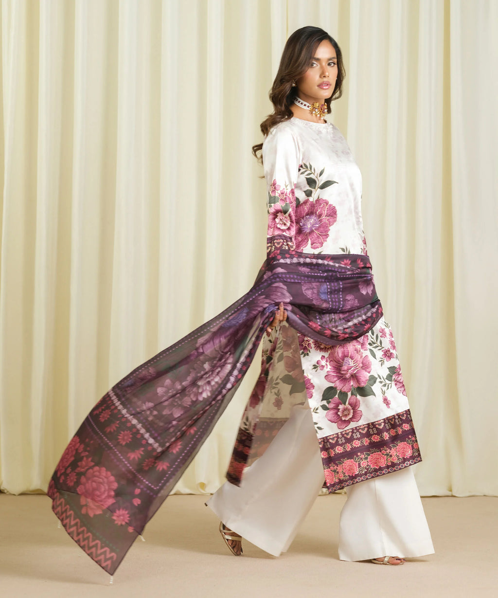 3 Piece - Printed Satin Suit