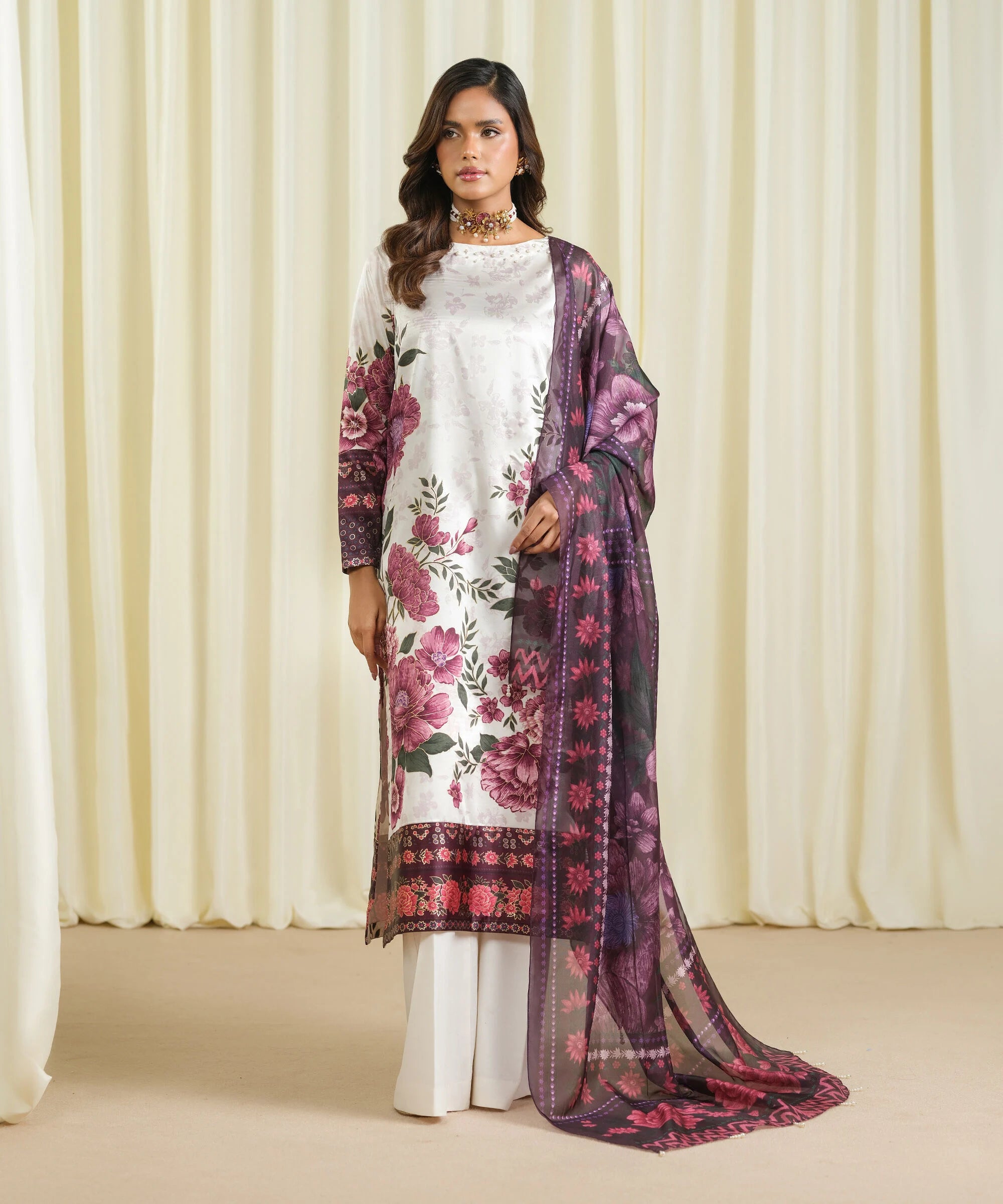 3 Piece - Printed Satin Suit