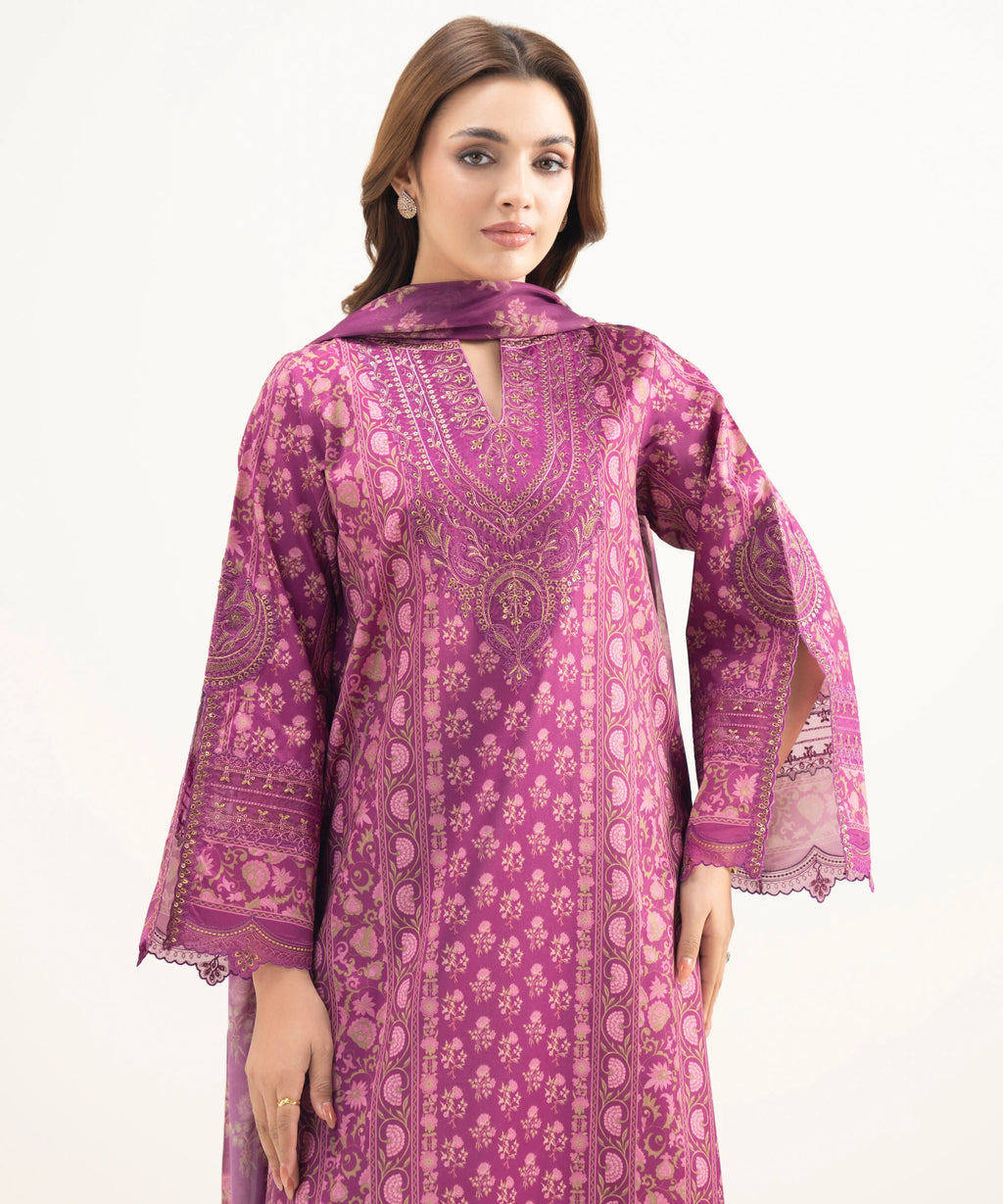 3 Piece - Embroidered Silk Suit