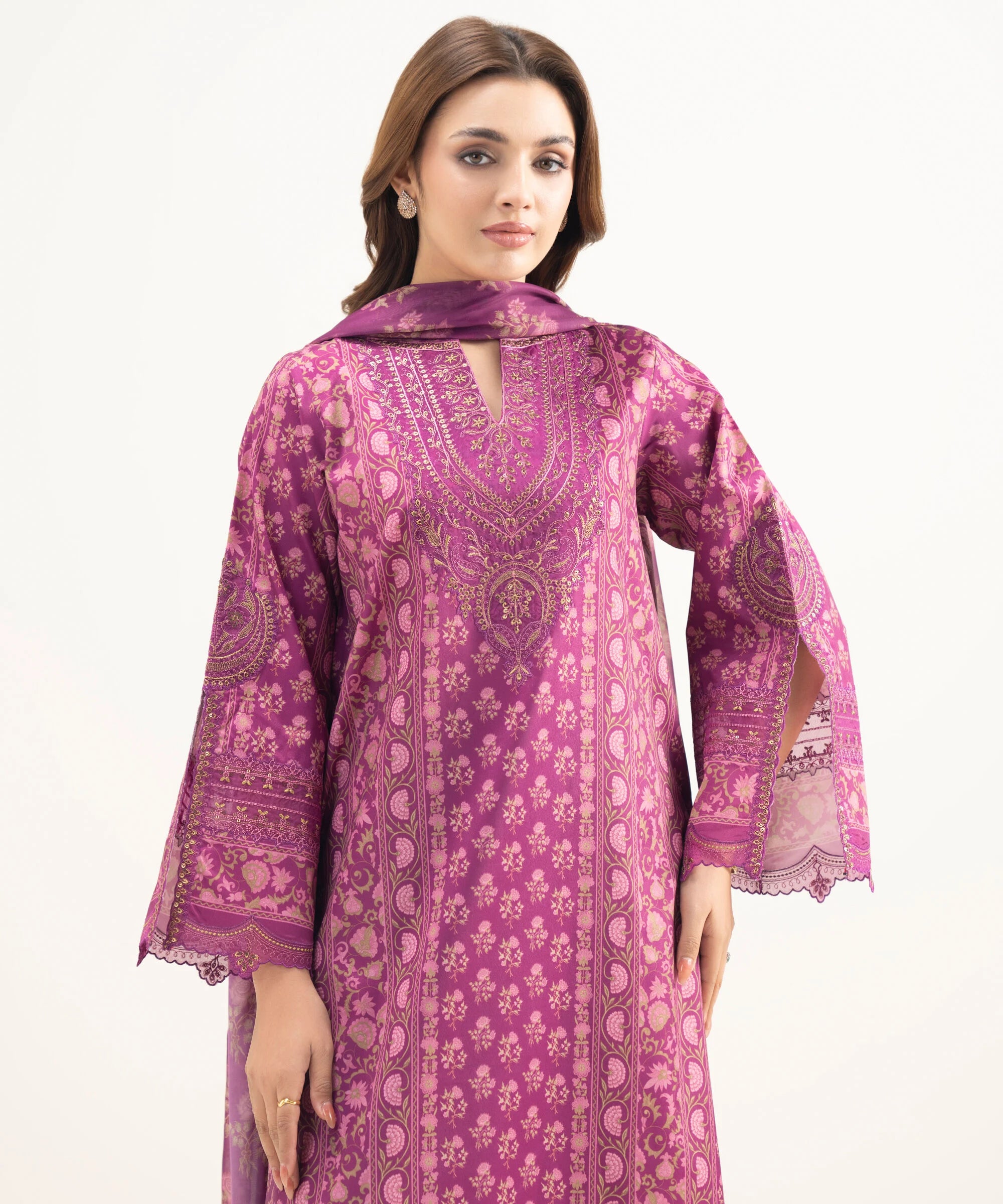 3 Piece - Embroidered Silk Suit