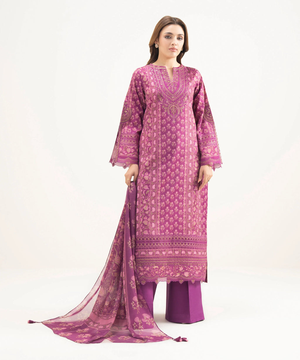 3 Piece - Embroidered Silk Suit