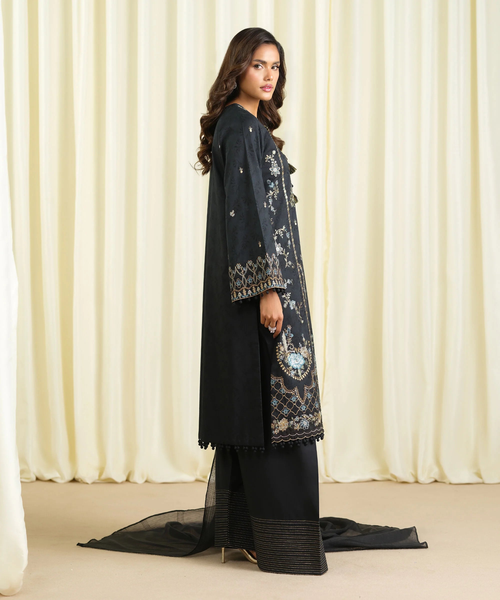 3 Piece - Embroidered Cotton Jacquard Suit