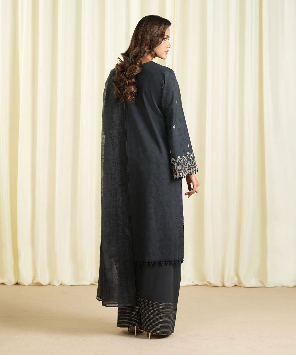 3 Piece - Embroidered Cotton Jacquard Suit