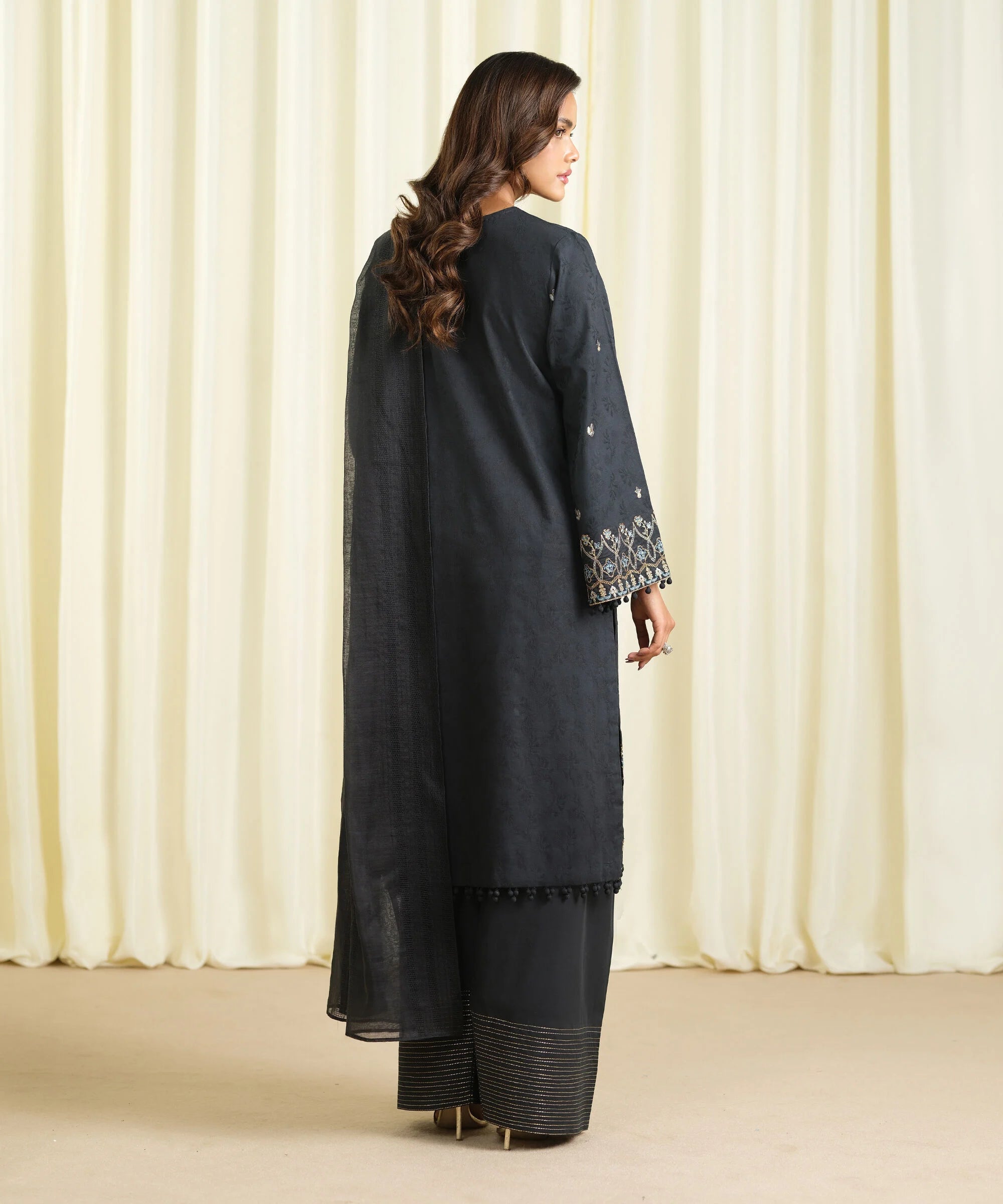3 Piece - Embroidered Cotton Jacquard Suit