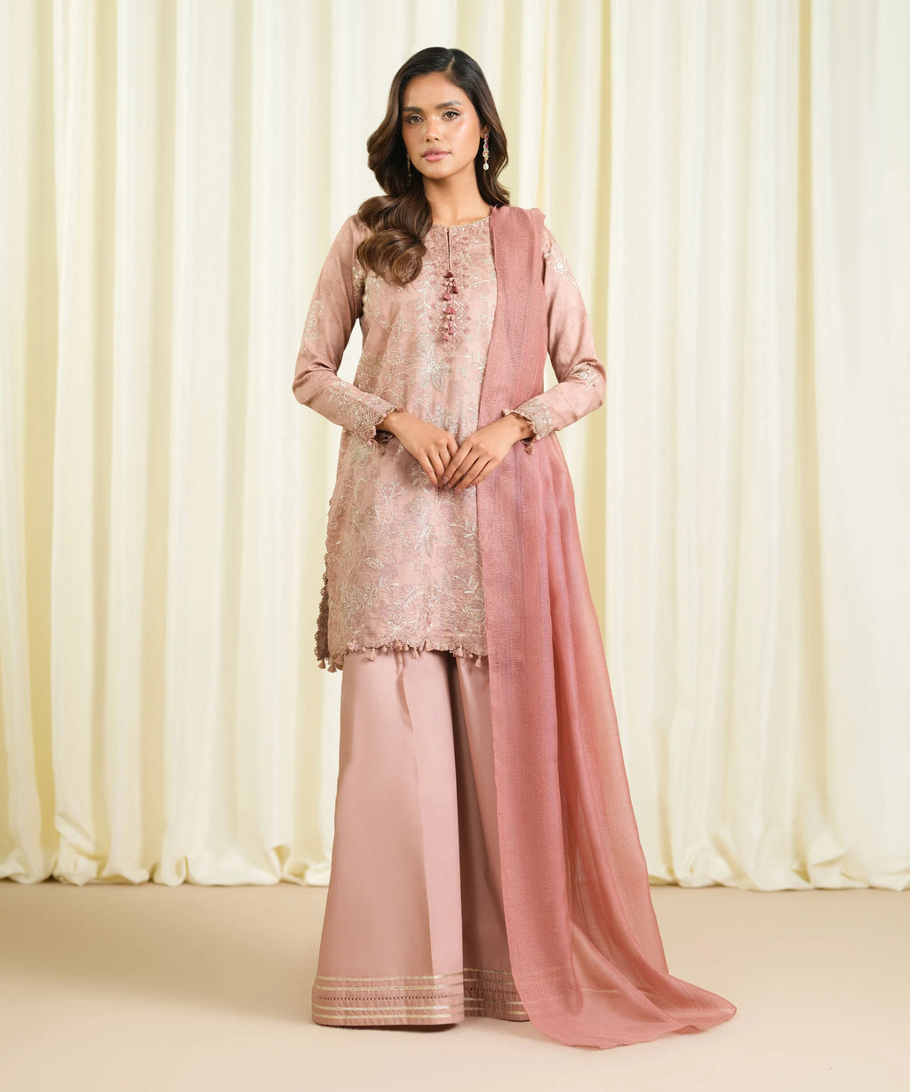 3 Piece - Embroidered Cotton Jacquard Suit