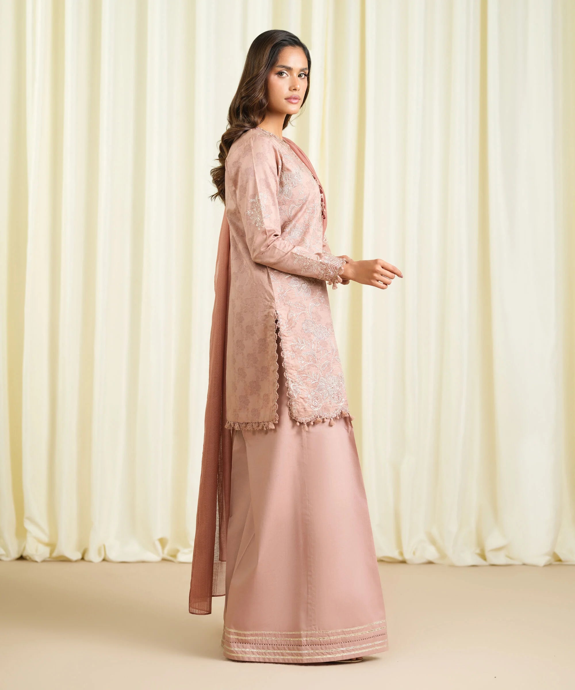 3 Piece - Embroidered Cotton Jacquard Suit