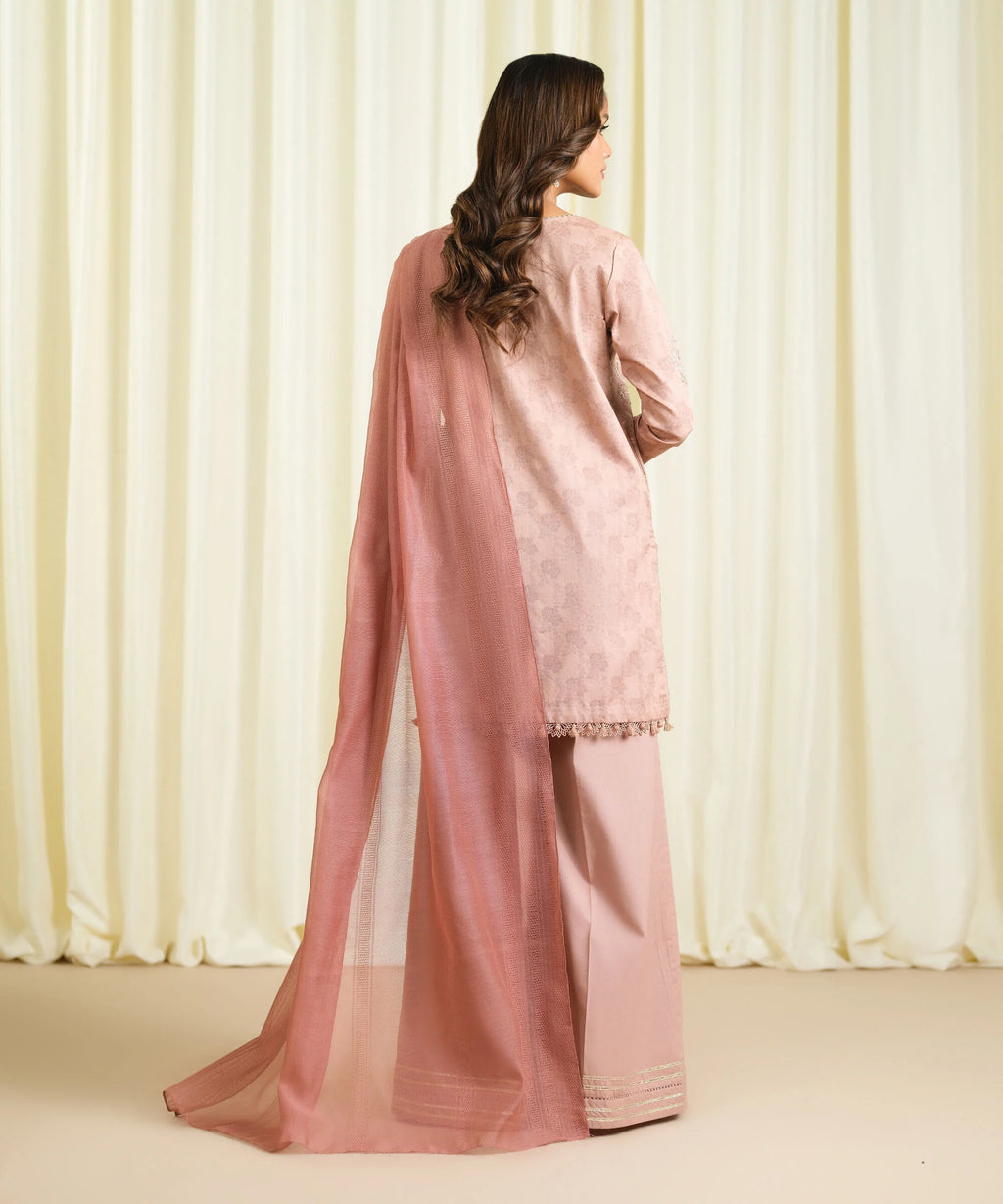 3 Piece - Embroidered Cotton Jacquard Suit