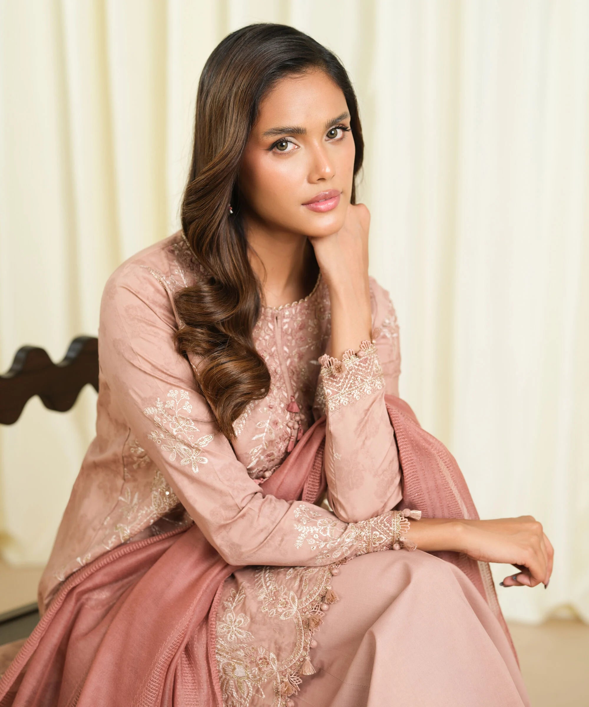 3 Piece - Embroidered Cotton Jacquard Suit