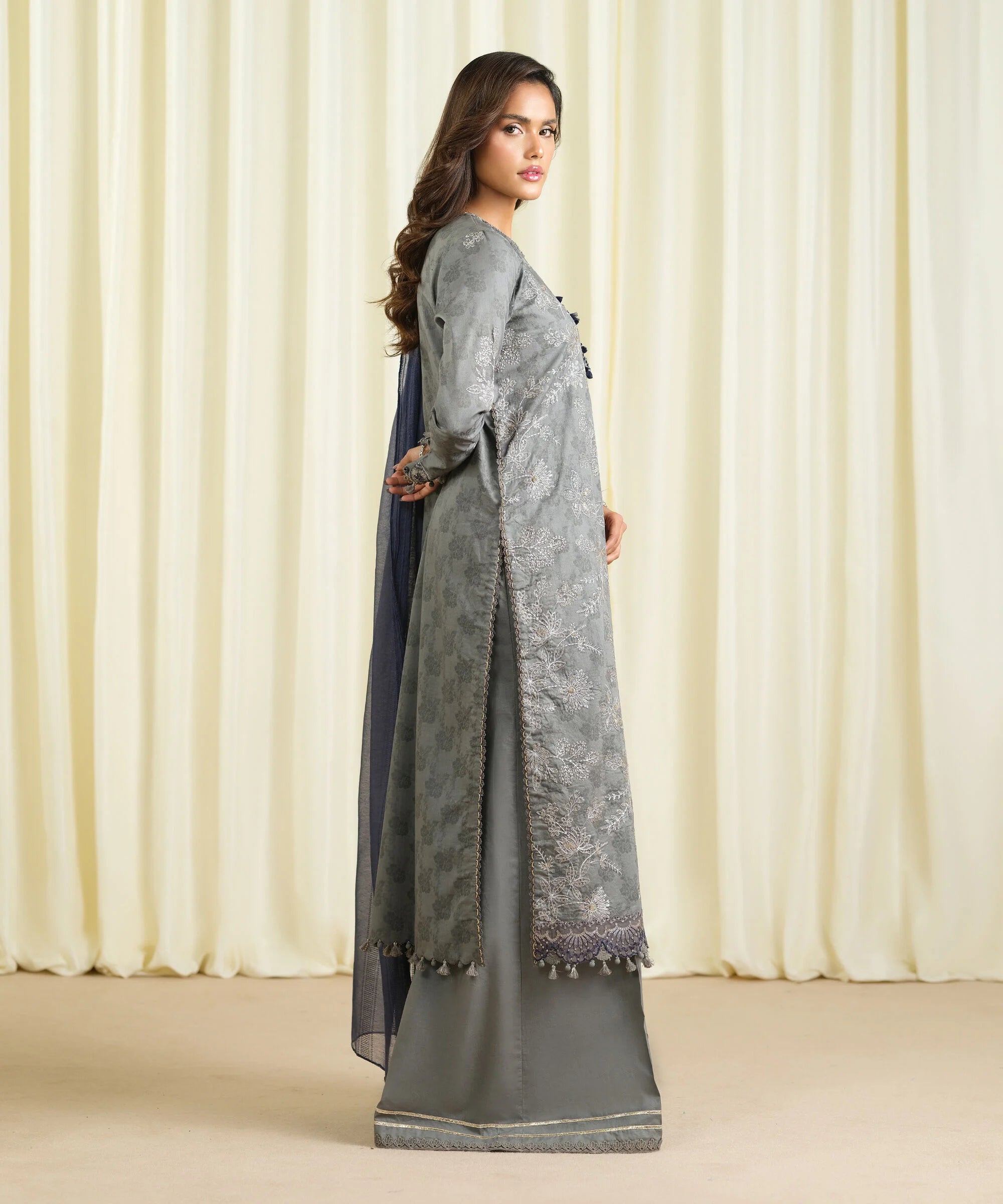 3 Piece - Embroidered Cotton Jacquard Suit