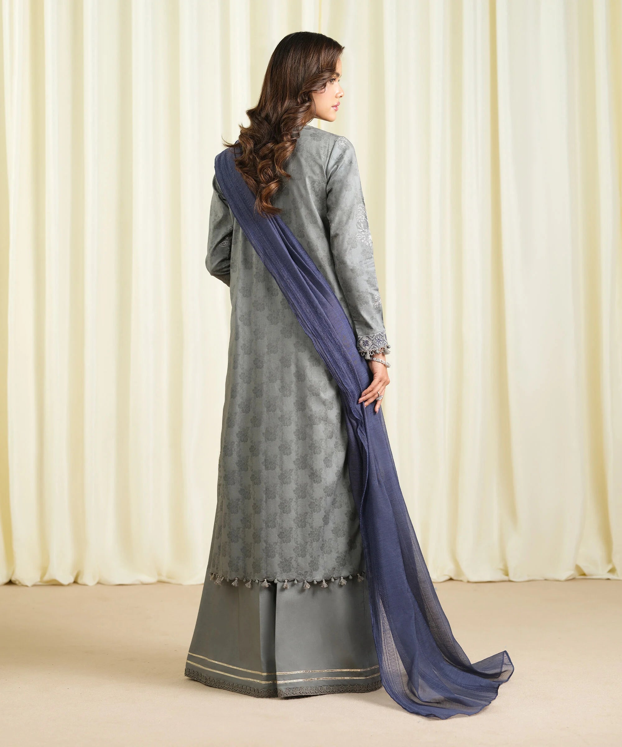 3 Piece - Embroidered Cotton Jacquard Suit