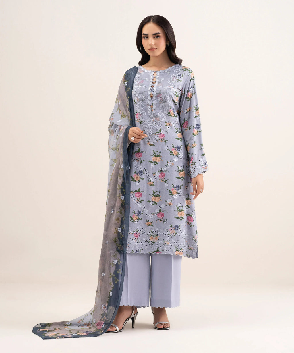 3 Piece - Embroidered Satin Suit