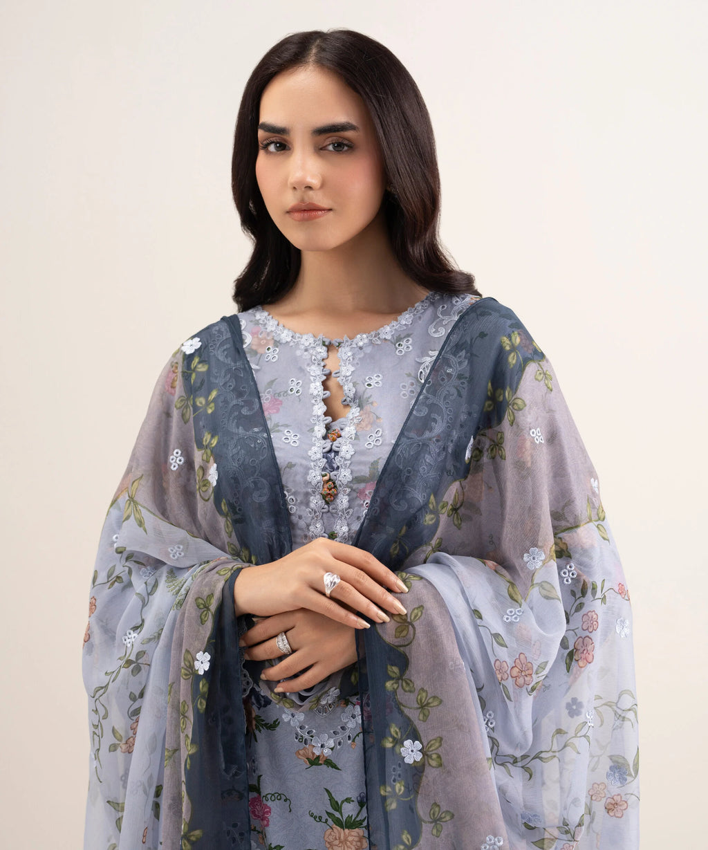 3 Piece - Embroidered Satin Suit