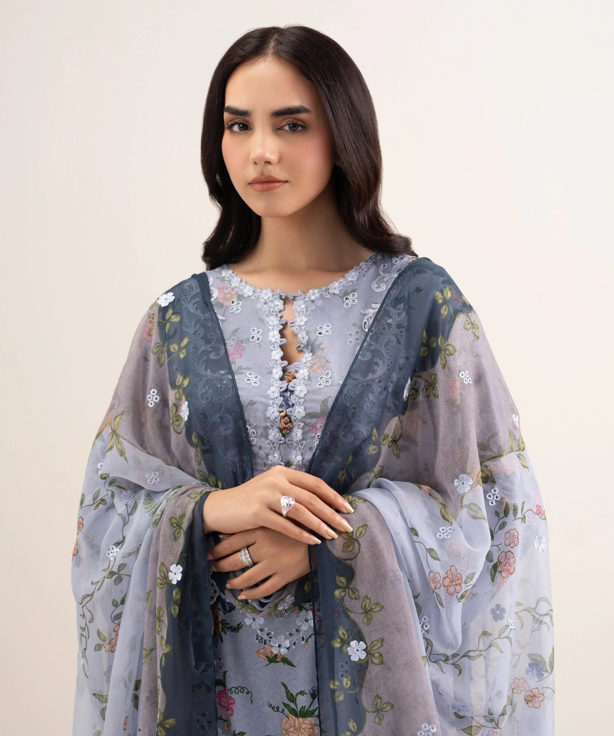 3 Piece - Embroidered Satin Suit