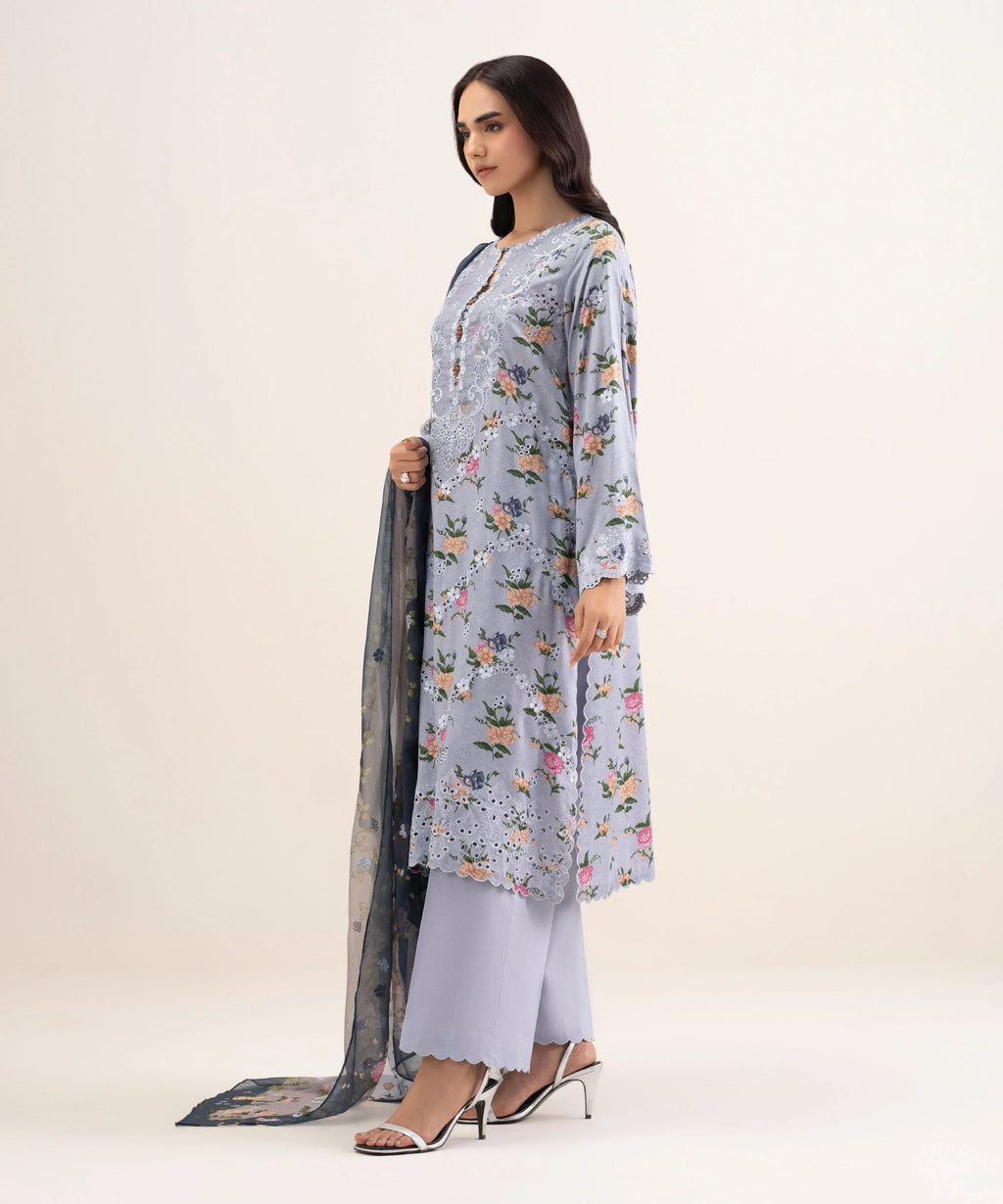 3 Piece - Embroidered Satin Suit