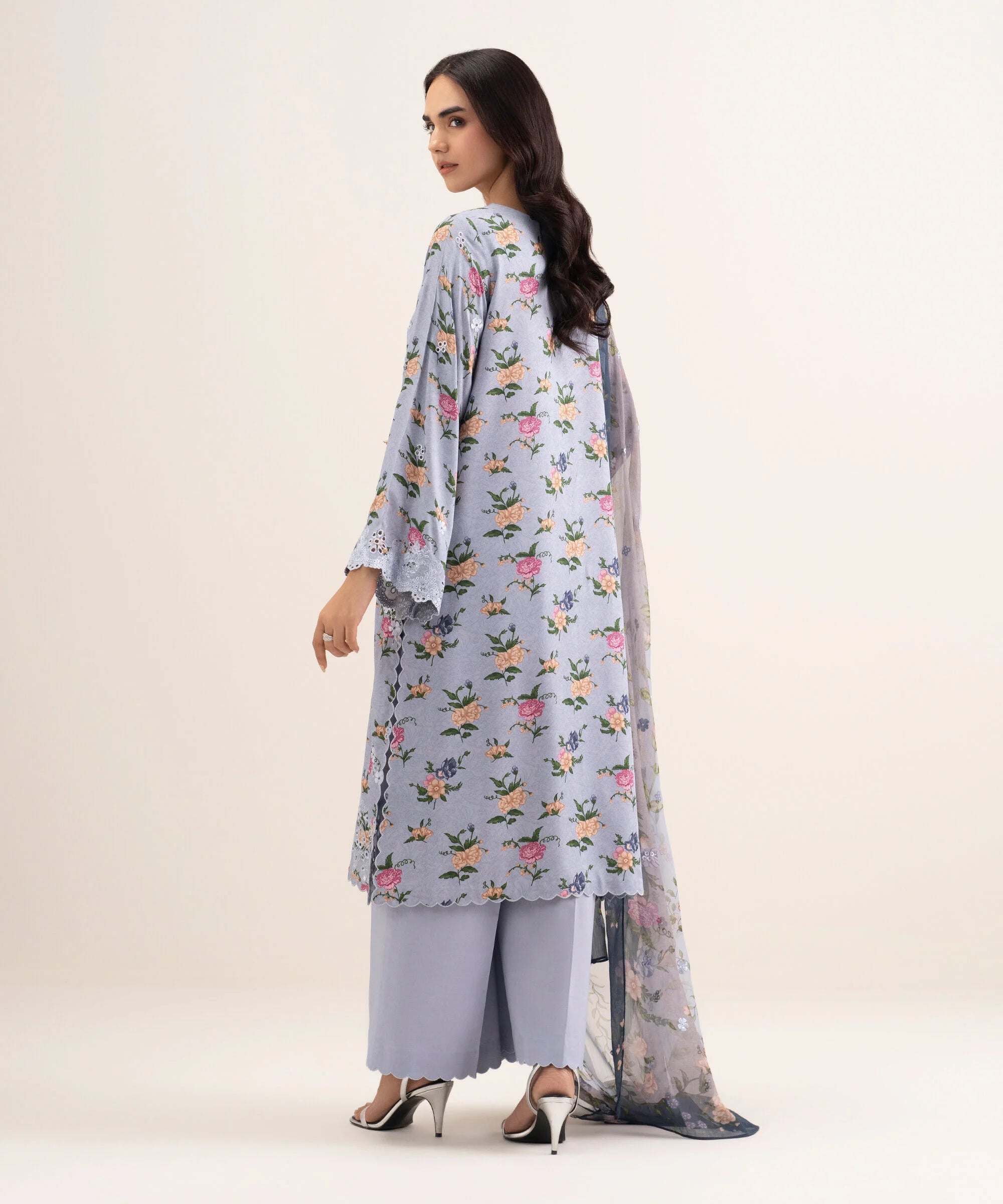 3 Piece - Embroidered Satin Suit