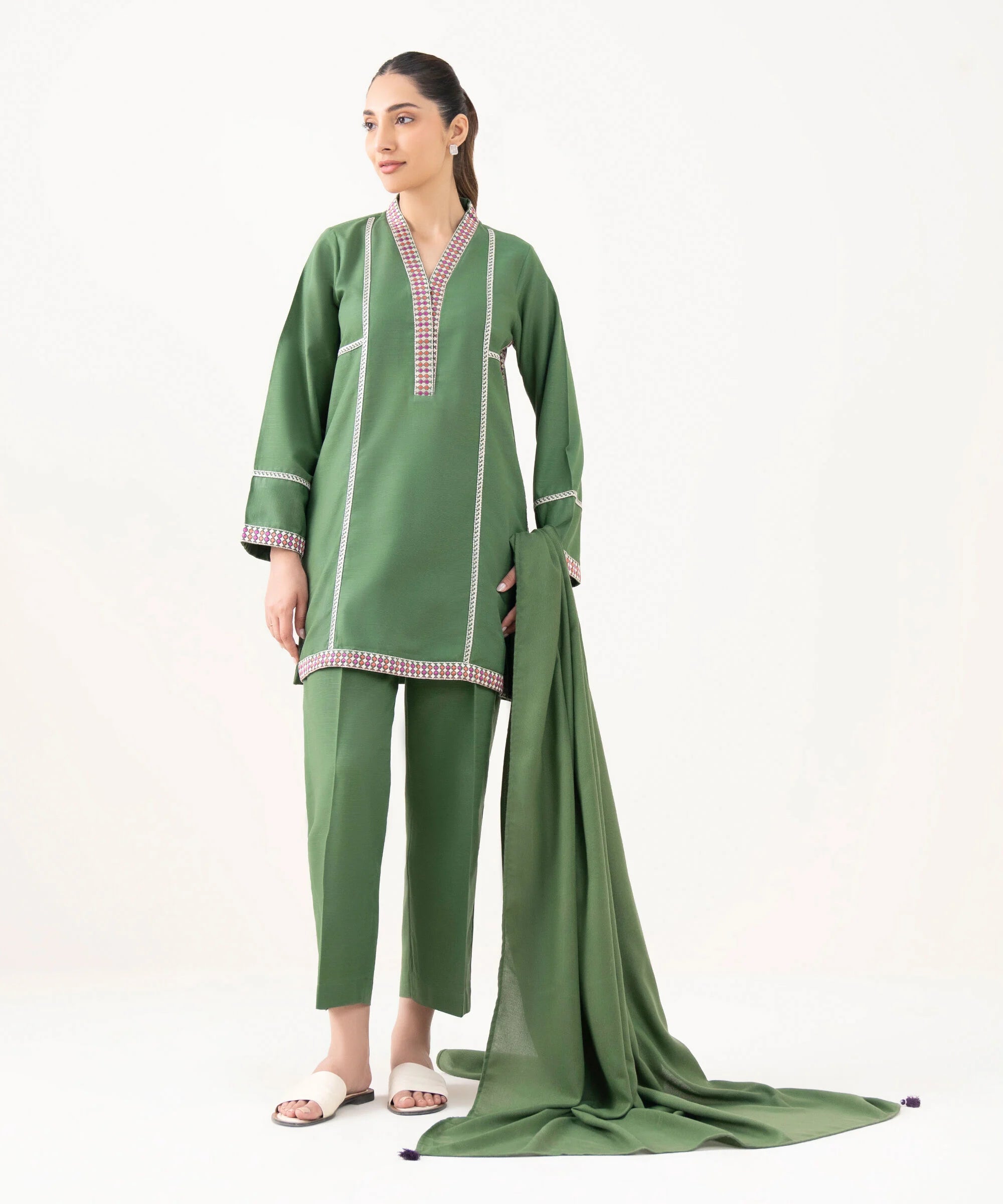 3 Piece - Embroidered Light Khaddar
