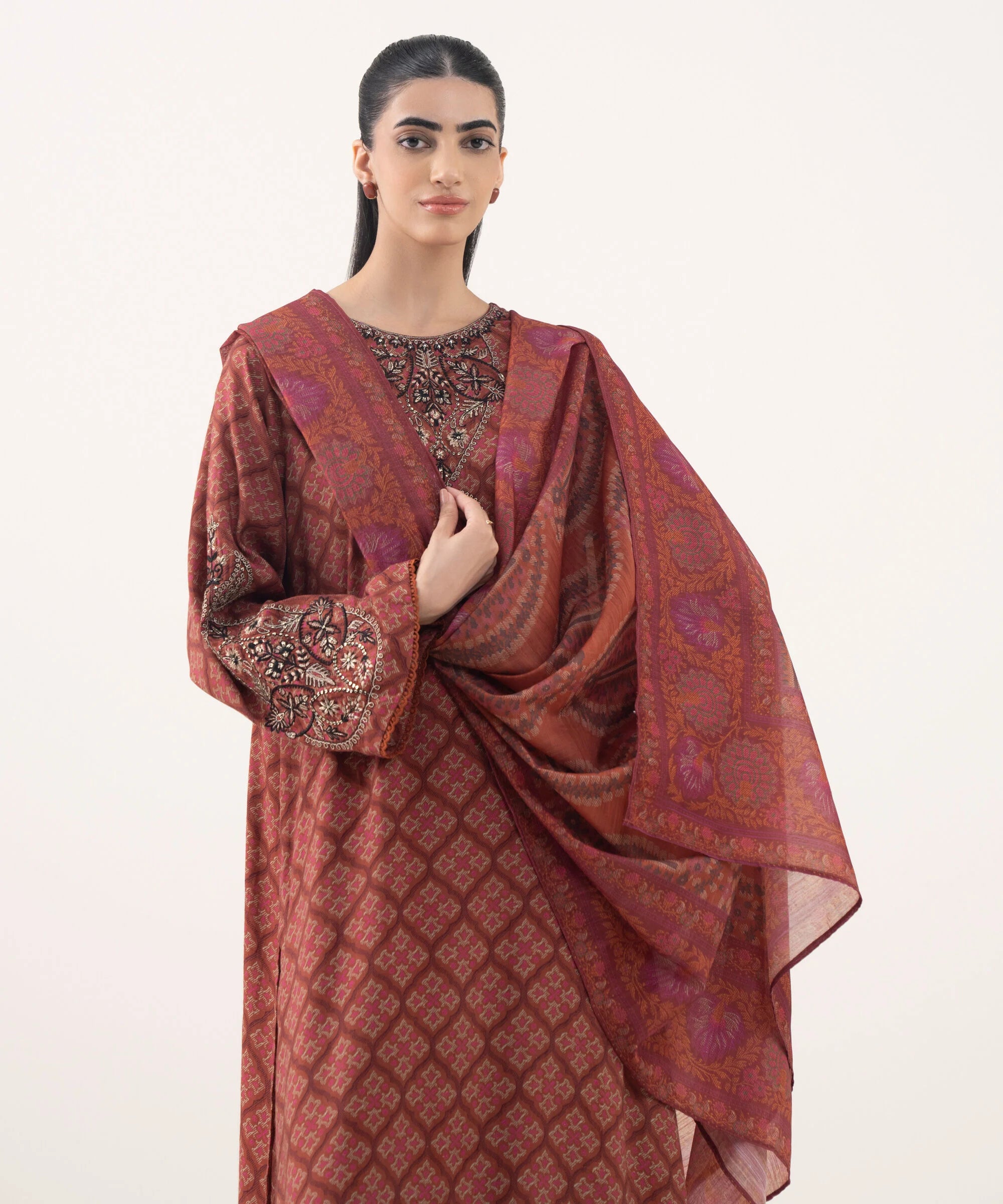 3 Piece - Embroidered Viscose Suit