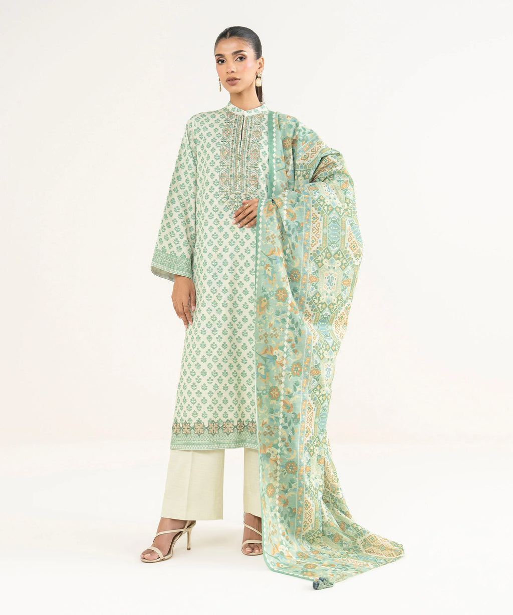 2 Piece - Embroidered Cotton Suit