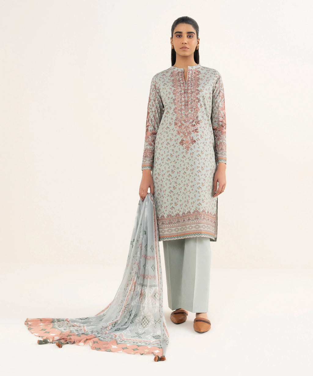 3 Piece - Embroidered Cotton Suit