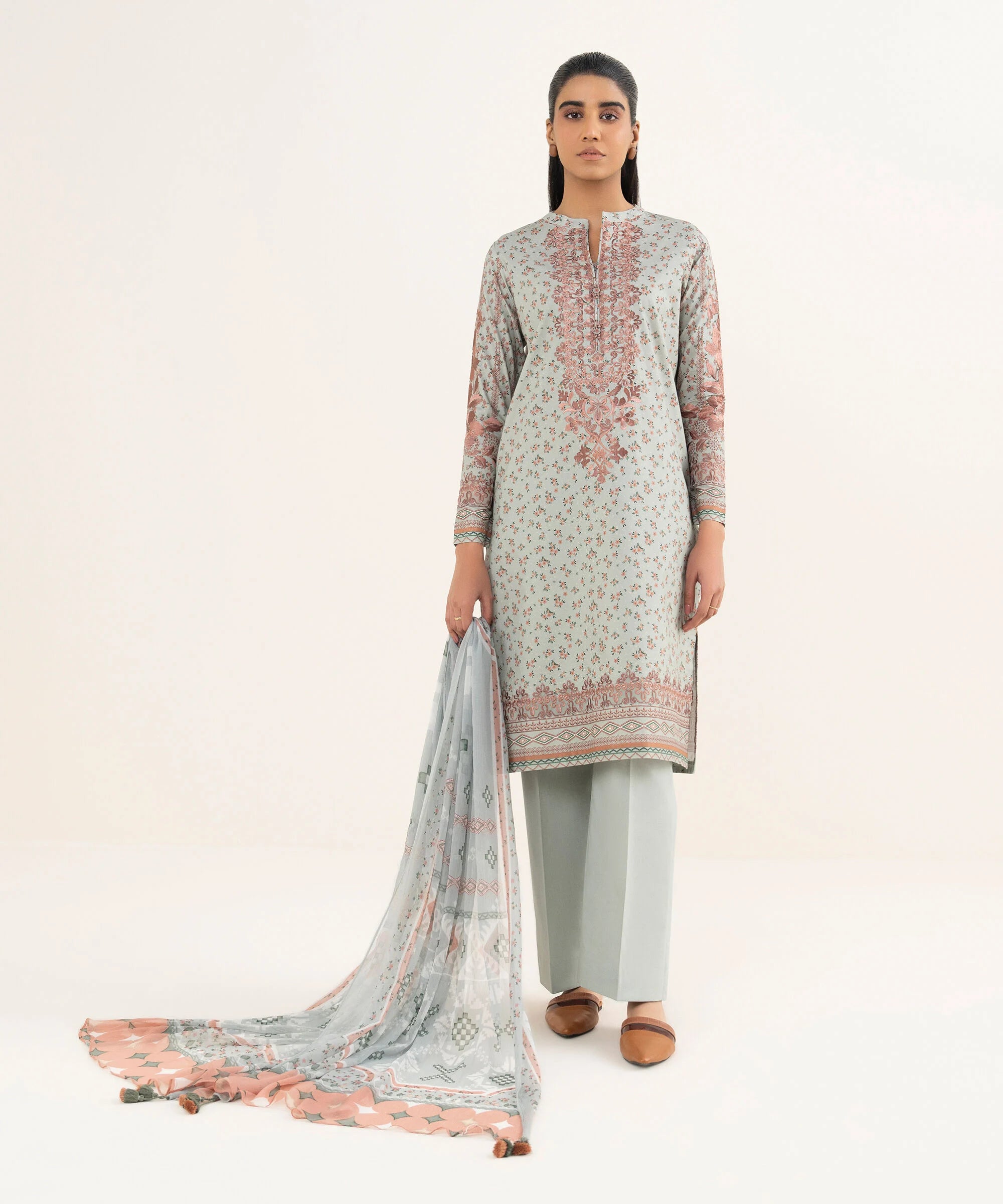 3 Piece - Embroidered Cotton Suit