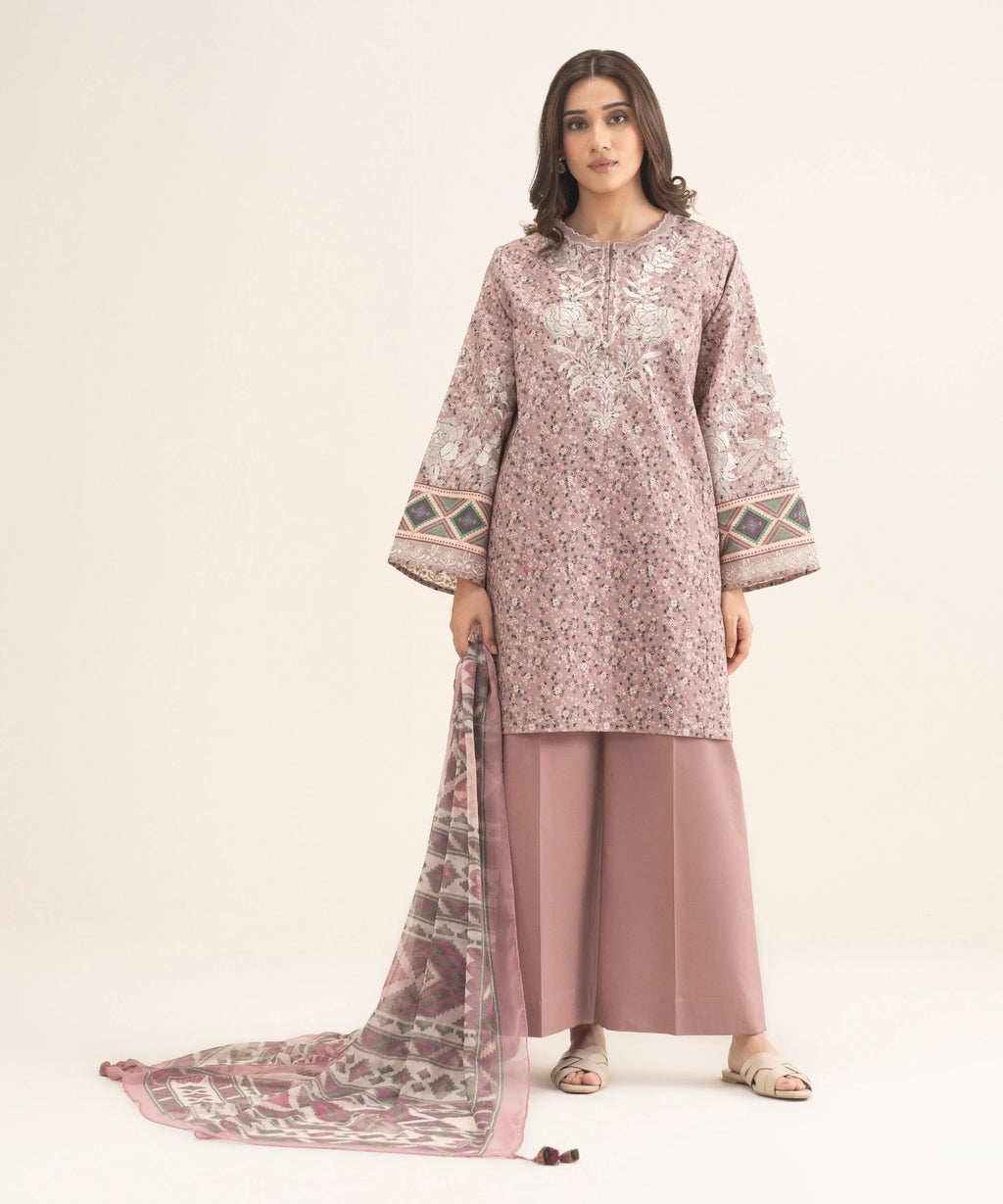 3 Piece - Embroidered Cotton Suit
