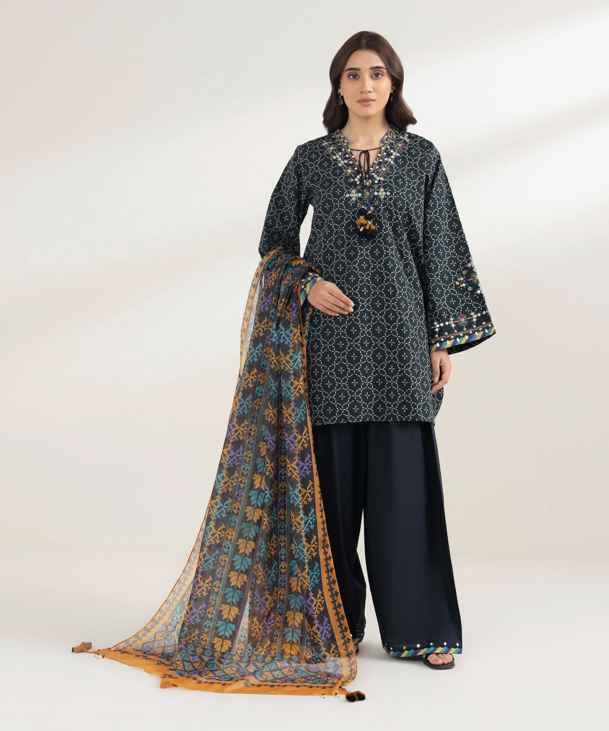 3 Piece - Embroidered Cotton Suit