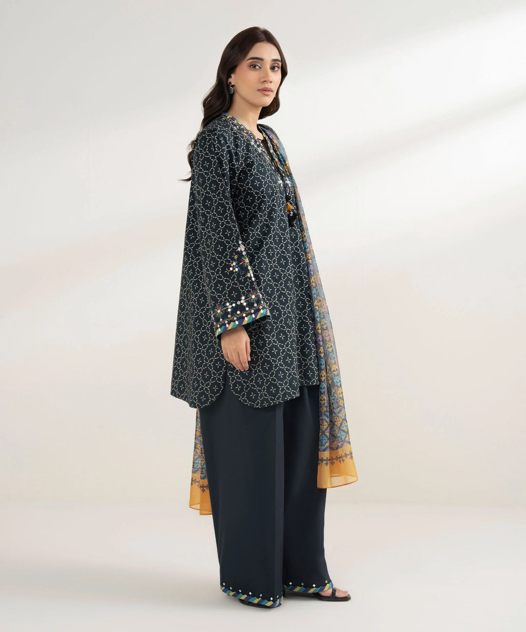 3 Piece - Embroidered Cotton Suit