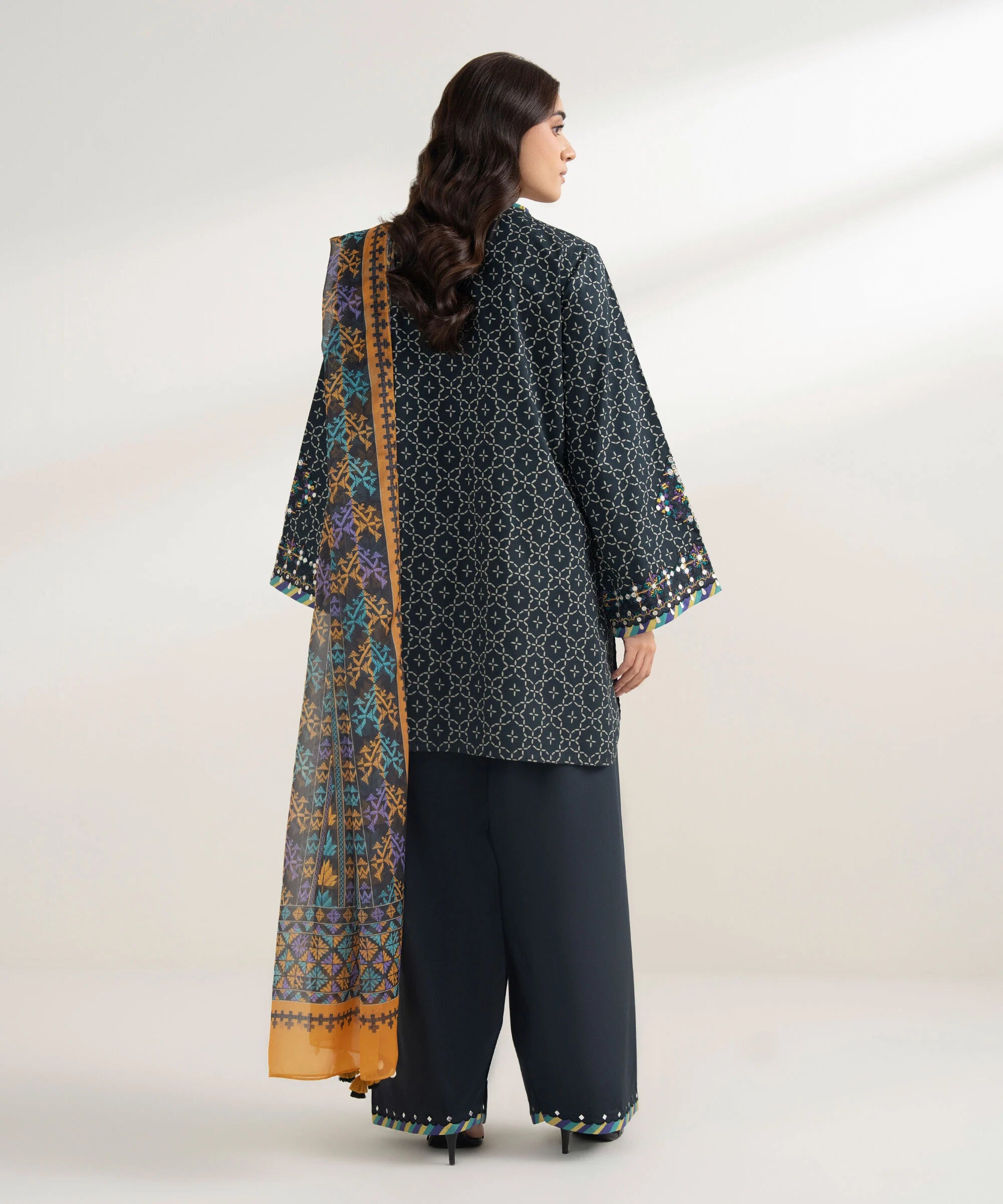 3 Piece - Embroidered Cotton Suit