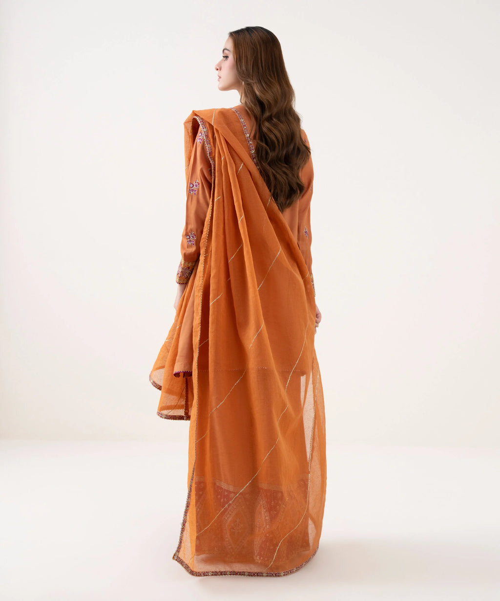 3 Piece - Embroidered Raw Silk Suit