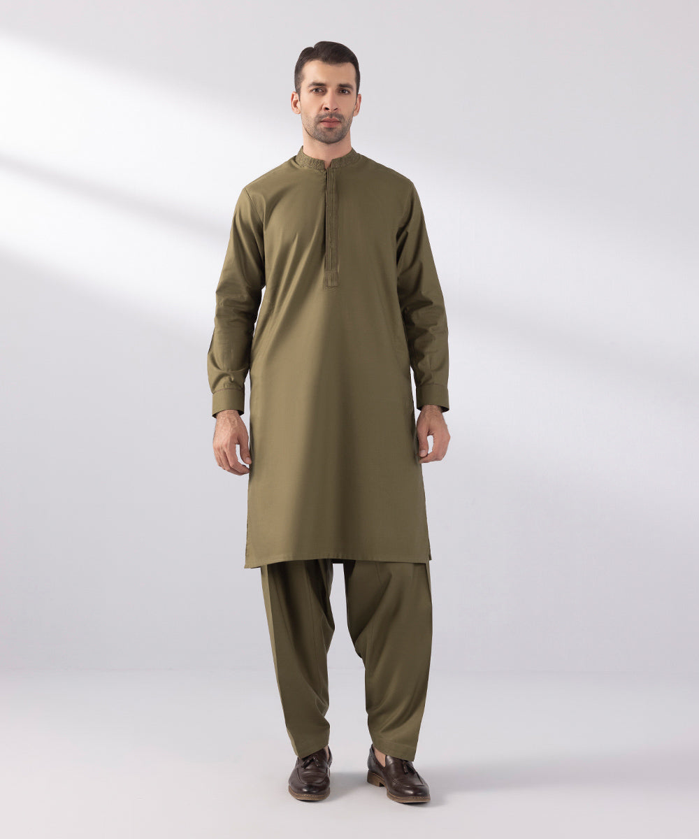 Embroidered Cotton Dobby Suit