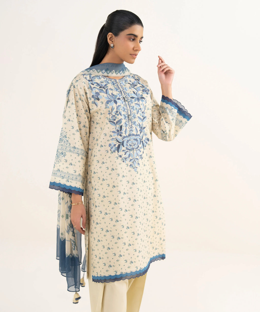 3 Piece - Embroidered Cotton Suit