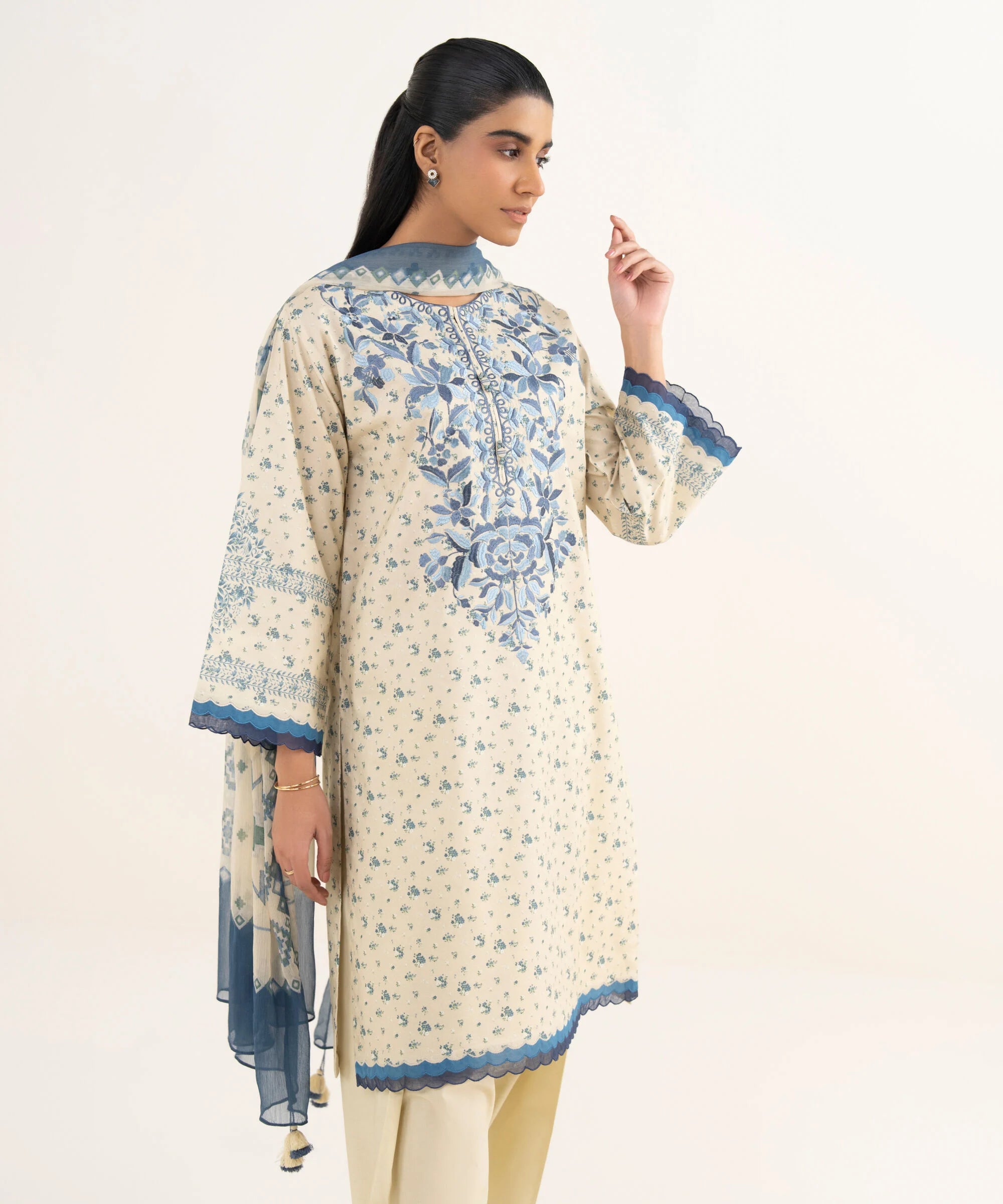 3 Piece - Embroidered Cotton Suit