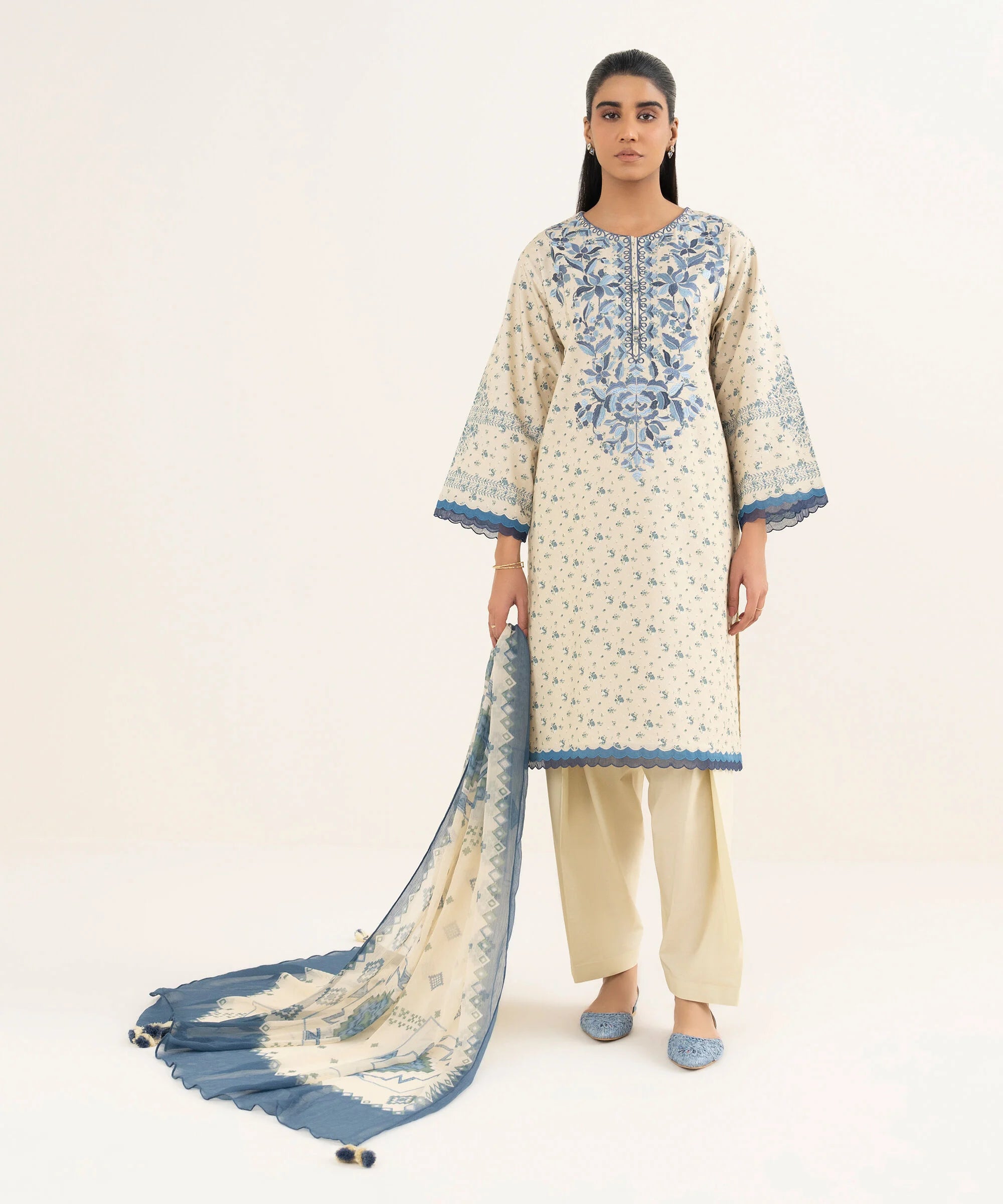 3 Piece - Embroidered Cotton Suit