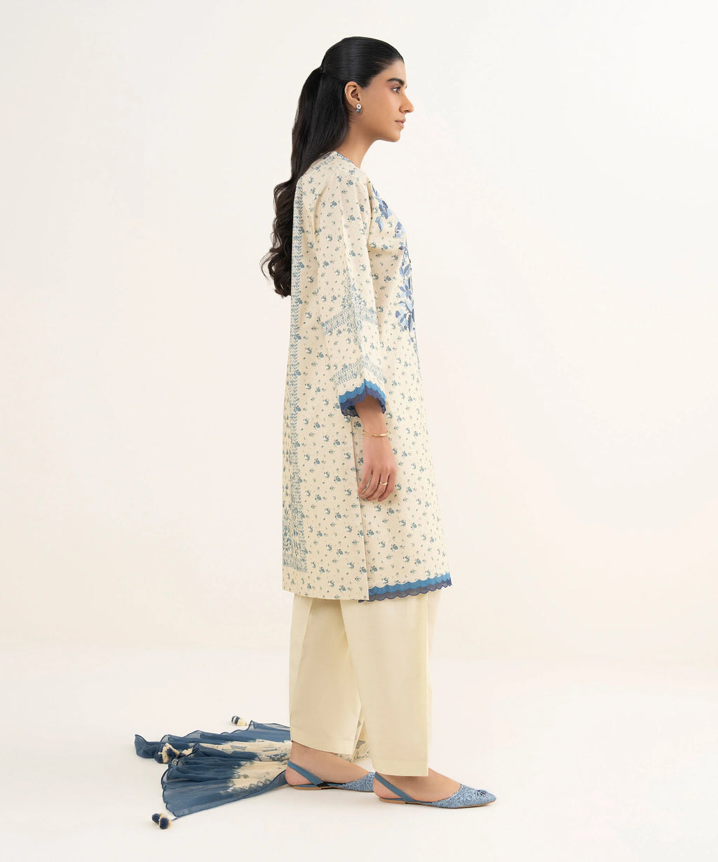 3 Piece - Embroidered Cotton Suit