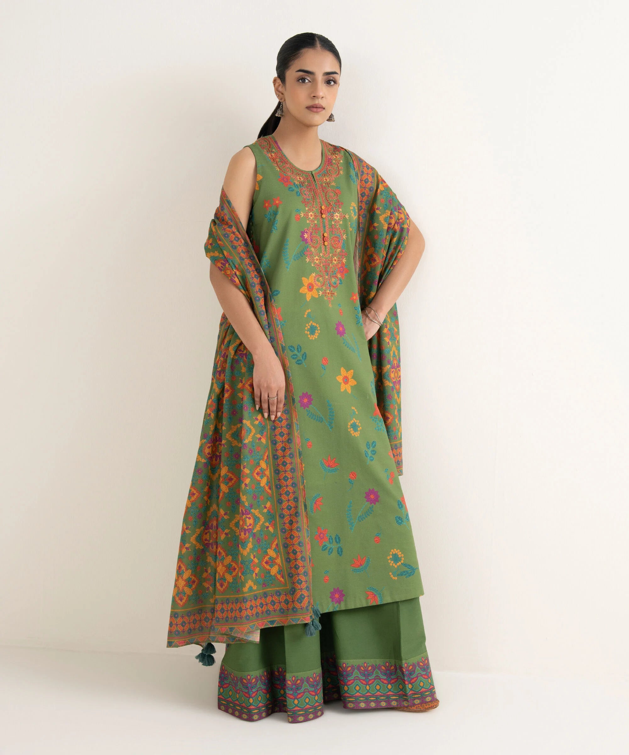 3 Piece - Embroidered Cotton Suit