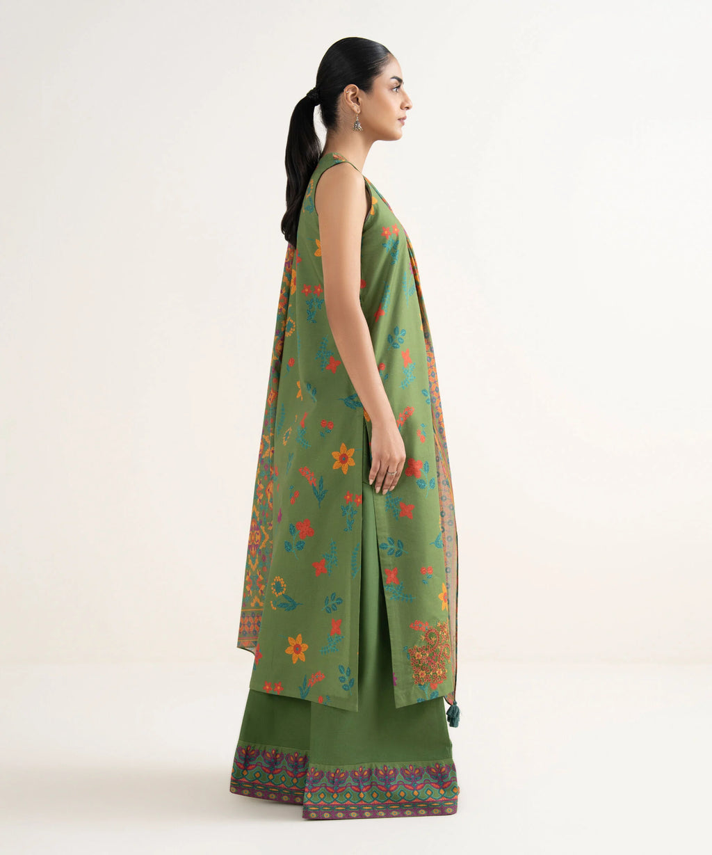 3 Piece - Embroidered Cotton Suit