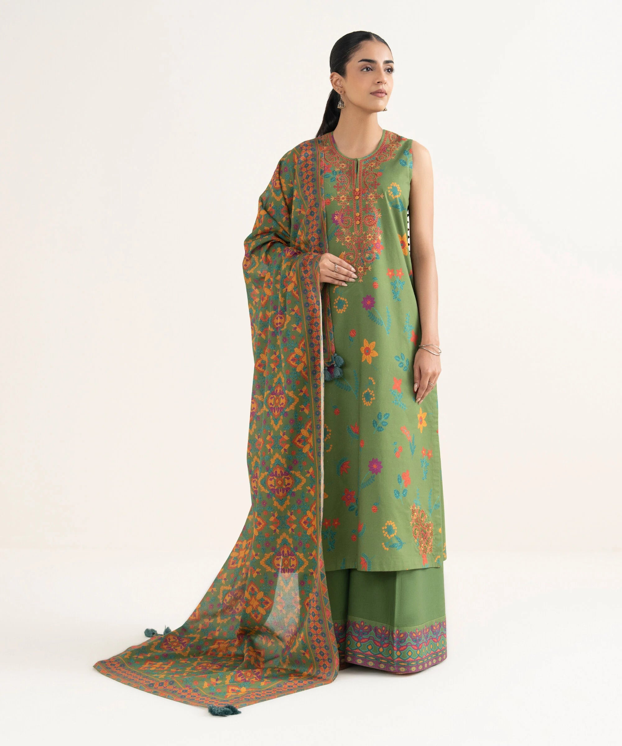 3 Piece - Embroidered Cotton Suit